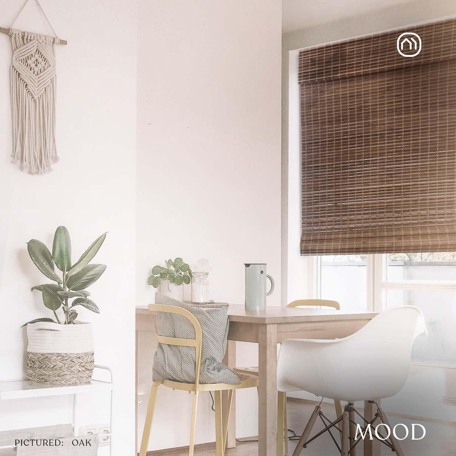 Mood MOOD Custom Bamboo Shades | Rustic | Cordless Bamboo Roman Shades for Windows and Doors (Natural Woven) | Rustic Oak (Great Privacy) | 63.5" W X 48" H