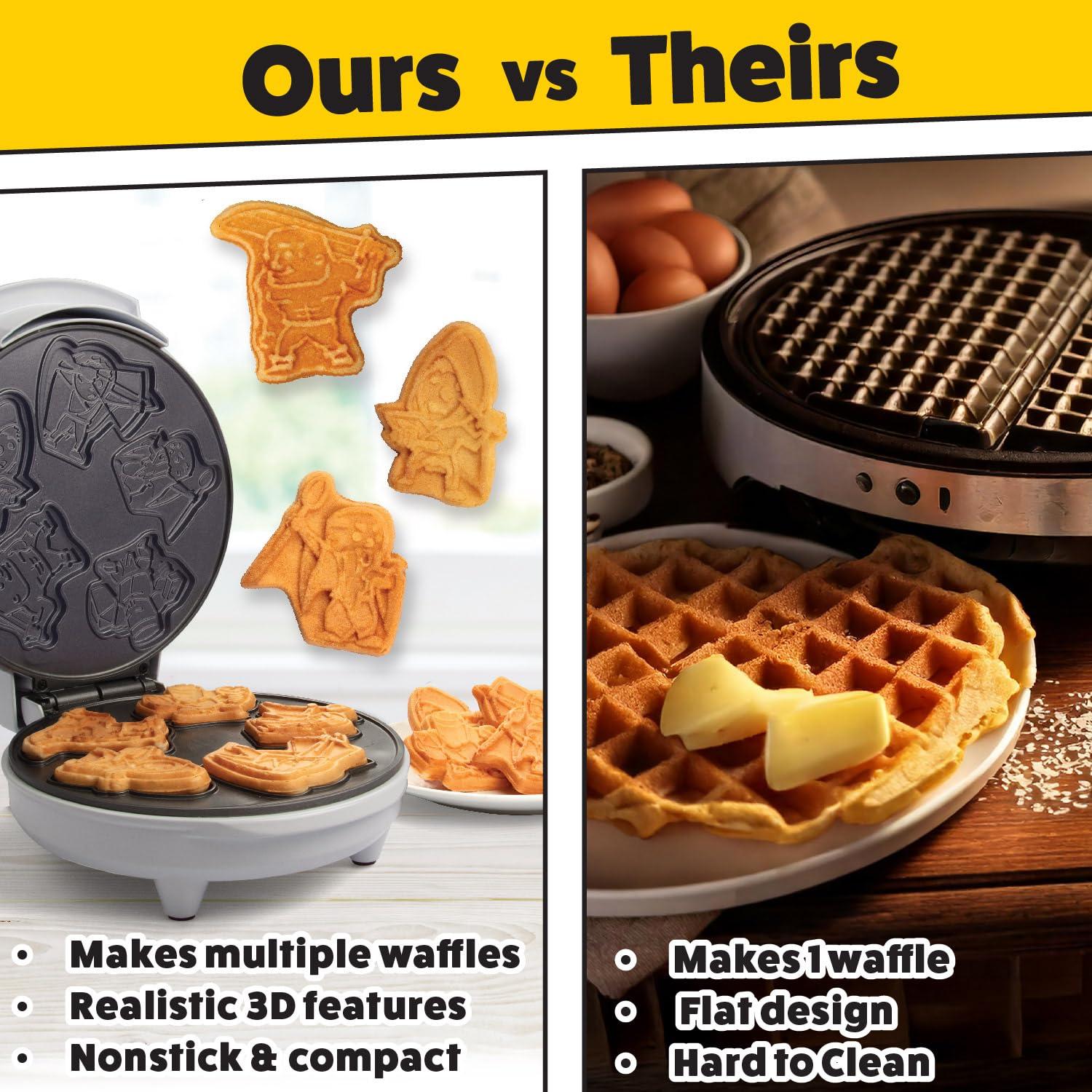 Waffle Wow! Dungeon Heroes Electric Mini Waffle Maker- Eat Wizards Fighters Clerics for Breakfast- Novelty Pancakes in Minutes, Non-Stick Fantasy Dragon Fun for Tabletop Gamers and Great Waffler Gift Idea