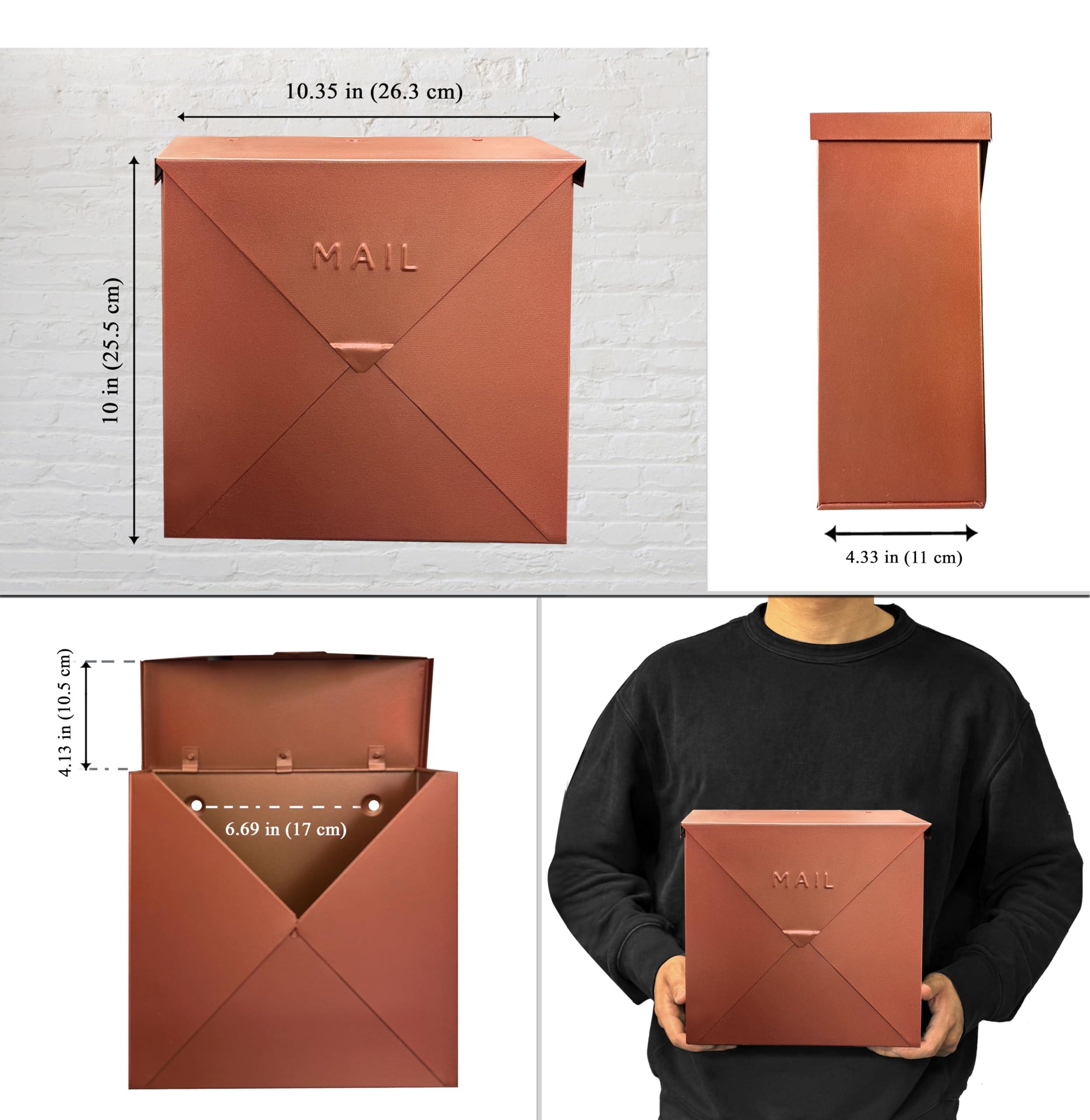 NACH NACH Mailboxes for Outside Wall Mount, 10 x 10 x 4 inch Copper Mail Boxes for House Outside, Waterproof Mailboxes for Outside - Chicago Style Mail Box