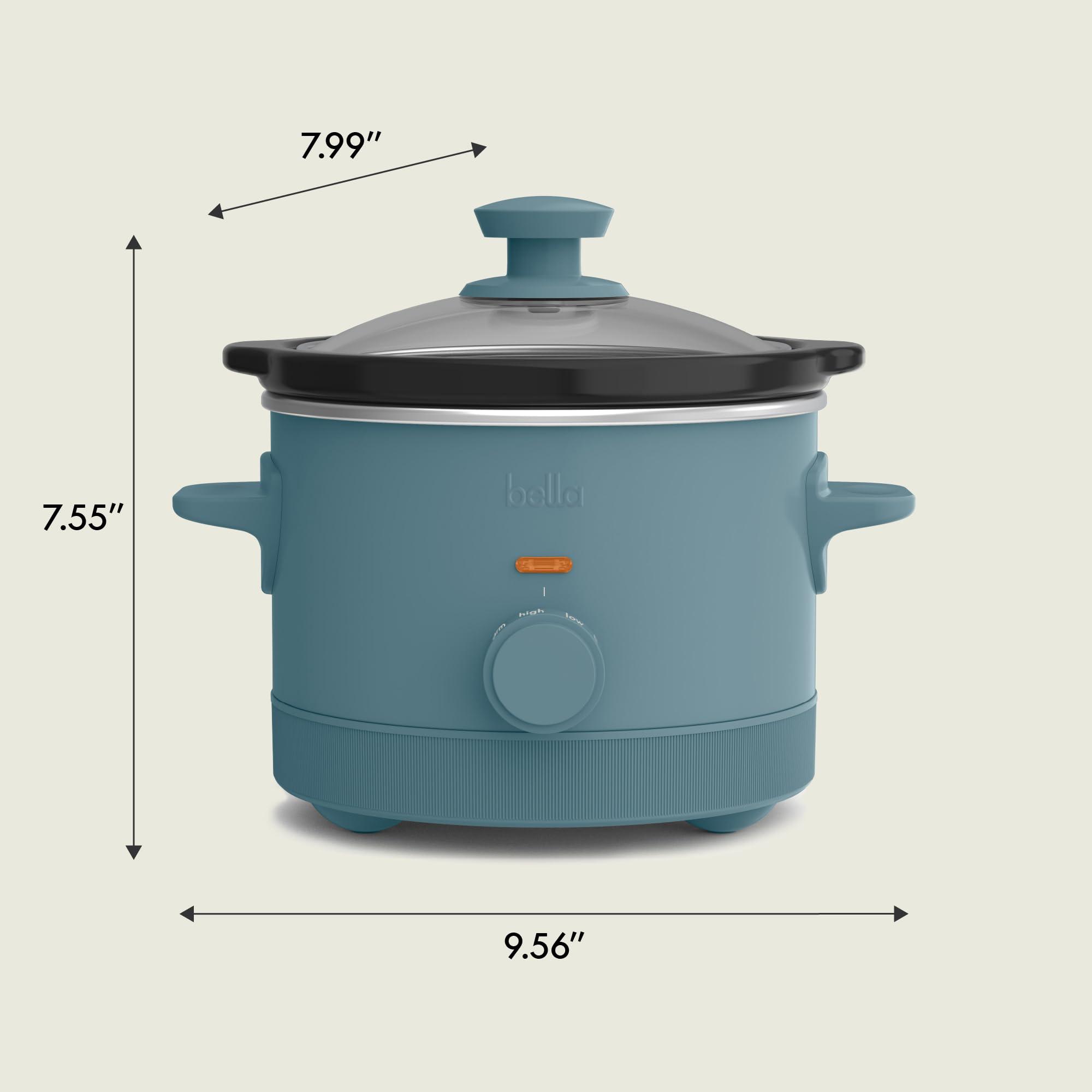 BELLA bella 1.5 Qt Slow Cooker with 3 Heat Manual Control, EverGood Ceramic Nonstick Coating, Dishwasher Safe Stoneware Pot and Tempered Glass Lid, Tangle Free Cord Wrap & Cool Touch Handles, Surf