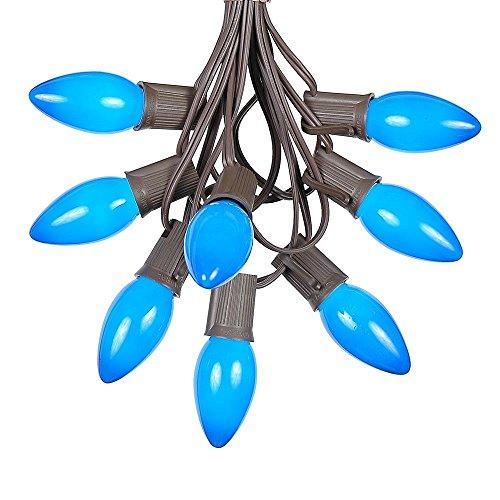 Novelty Lights 100 Foot C9 Blue Ceramic Christmas String Light Set - Outdoor Christmas Light String - Opaque Christmas Bulbs - Roofline Light String Outdoor String Lights - Brown Wire