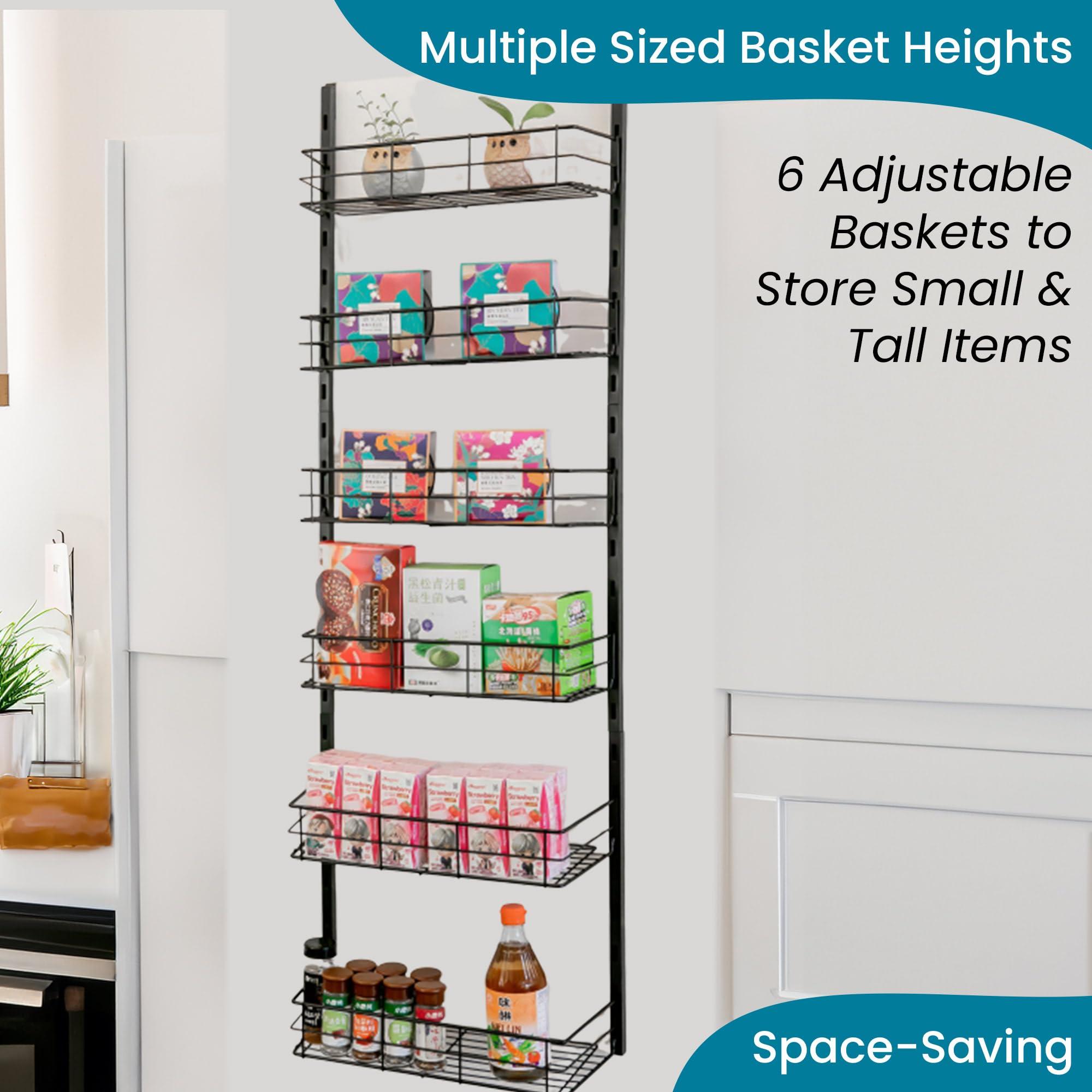 USTECH USTECH 6-Tier Heavy Duty Over The Door Pantry Organizer, Metal Hanging Storage Rack with Wired Tubing, Adjustable Shelves for Kitchen, Bathroom, Closet, Space-Saving Design, Black