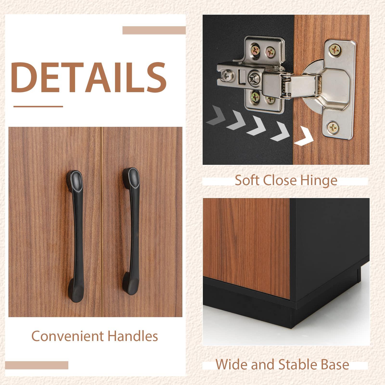 CHEFJOY CHEFJOY Industrial Wine Bar Cabinet, Kitchen Buffet Sideboard Cabinet for Liquor & Glasses, Coffee Bar with Removable Wine Rack & Adjustable Shelf, Home Bar Furniture for Living Room, Black