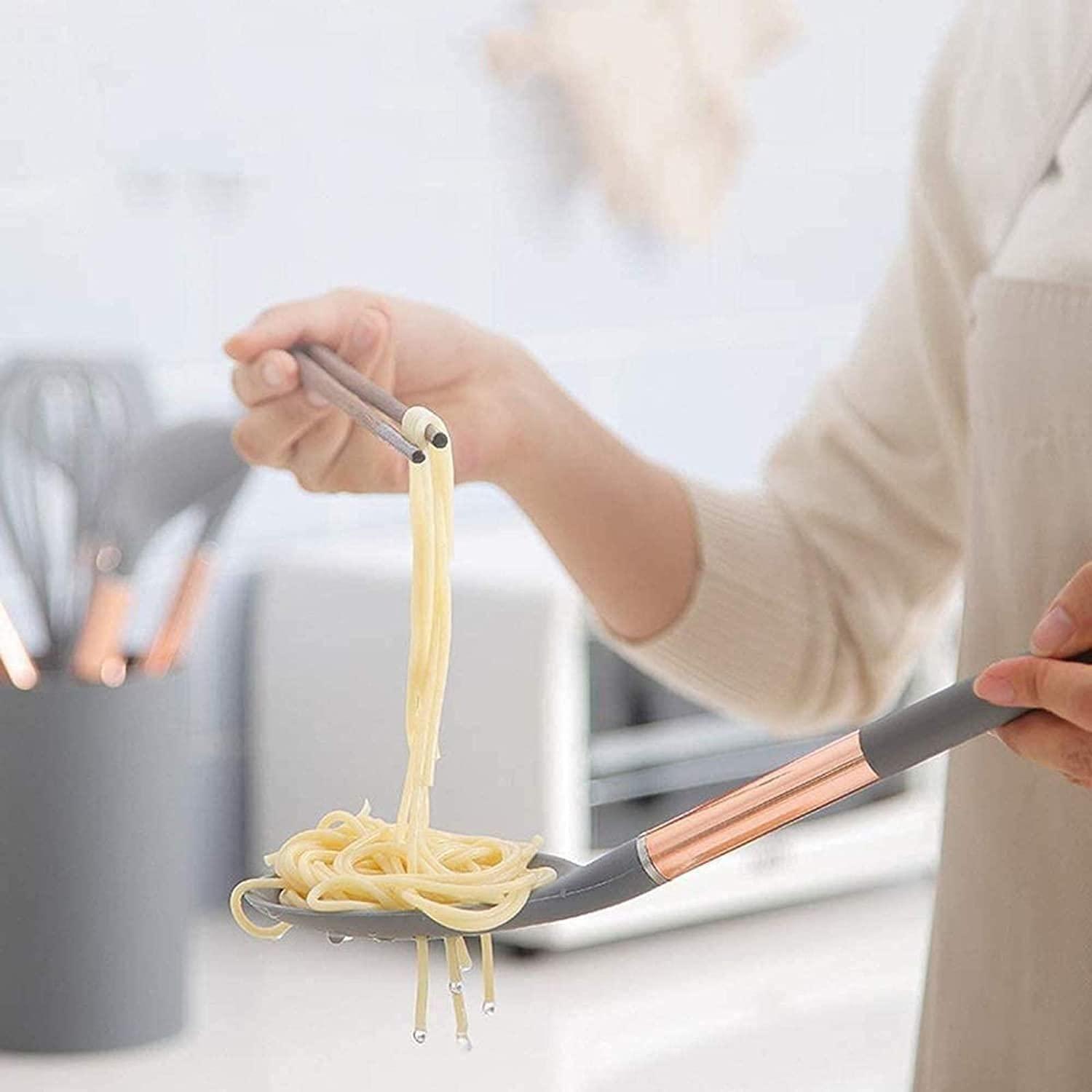 SMSOM SMSOM Silicone Cooking Utensil Set, Kitchen Utensils 7 Pcs Cooking Utensils Set, Non-Stick Heat Resistant Silicone,Cookware with Stainless Steel Handle (Grey)