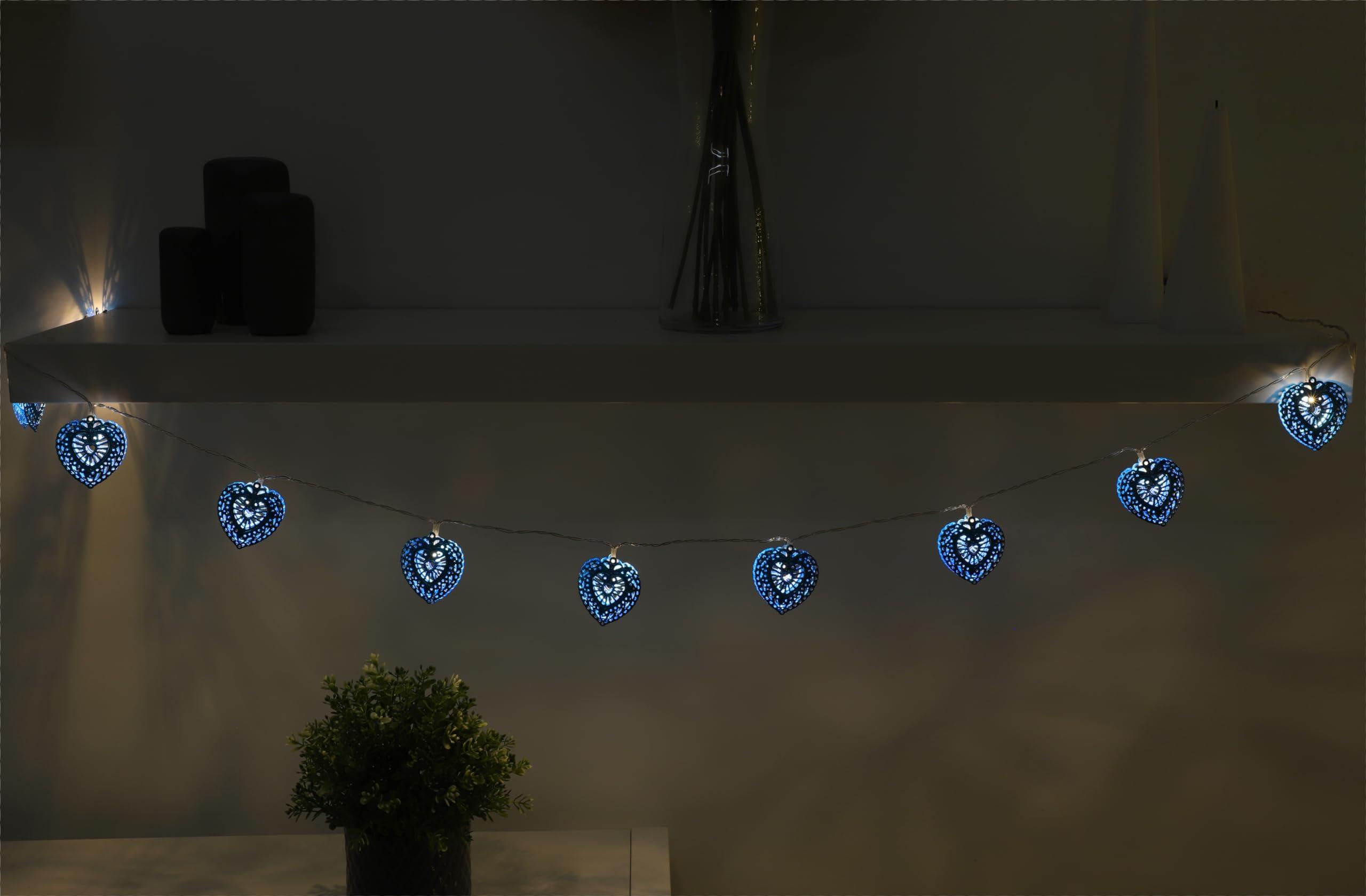 Christmas Concepts Christmas Concepts 1.5m (5ft) 10 Warm White LED Metal Filigree Turquoise Heart Shaped Fairy Lights - Christmas Lights - Everyday Lights - Bedroom Lights