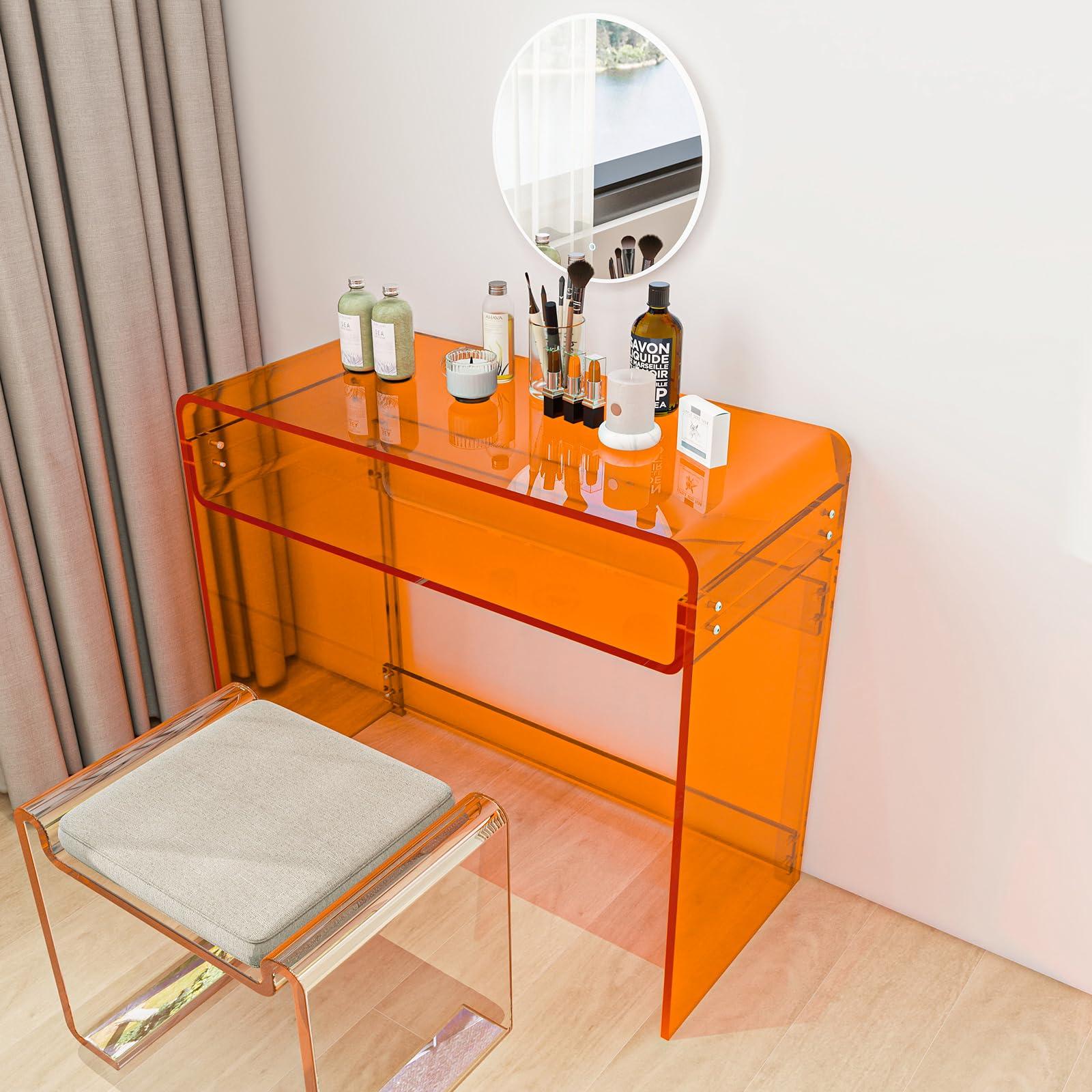 DigDozer DigDozer Orange Acrylic Desk & Console Table - Office, Study, Bedroom & Entrance Decor (15.5" D x 33.5" W x 29.3" H)