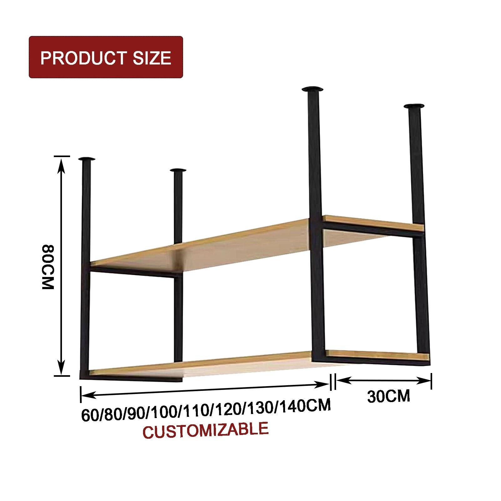 Junvstor Hanging Pot Rack - Wall Mounted Pot Pan Shelf for Kitchen Storage & Organization 2-Tier Wine Glass Bottle Holder Wall Mount Shelving Ceiling Display Storage Shelves for Bar ( Size : 80x30x80cm )