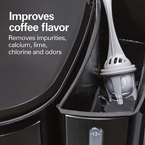 Hamilton Beach Hamilton Beach Coffeemaker Water Filter Replacement Pods and Handle, Charcoal, 2-Pack (80674R) & Hamilton Beach (47950) Coffee Maker with 12 Cup Capacity & Internal Storage Coffee Pot, Brewstation,