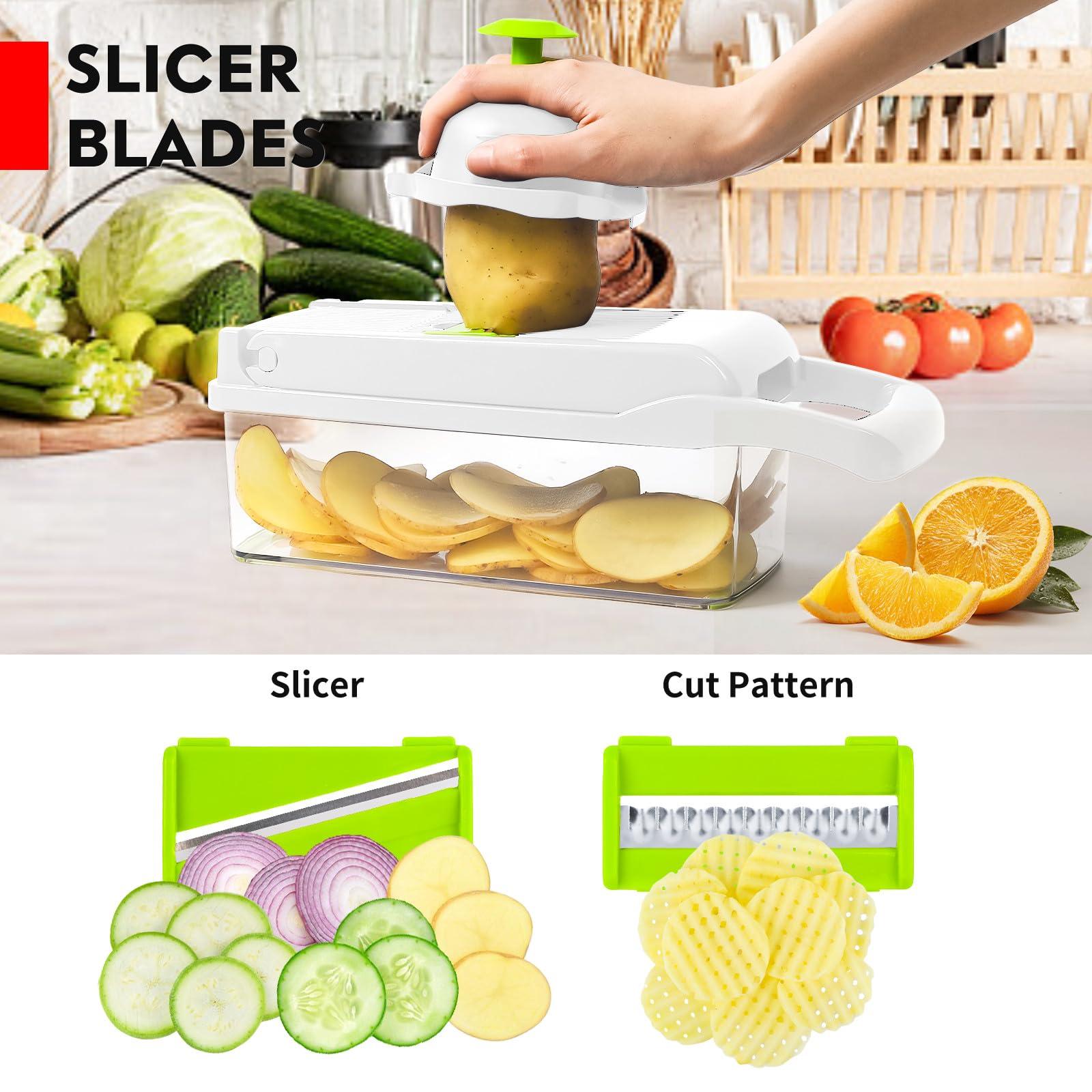 RAIQEE Vegetable Chopper, Onion Chopper, Mandolin Slicer,Pro 10 in 1professional food Choppermultifunctional Vegetable Chopper and Slicer, Dicing Machine, AdjustableVegetable Cutter With Container (White)