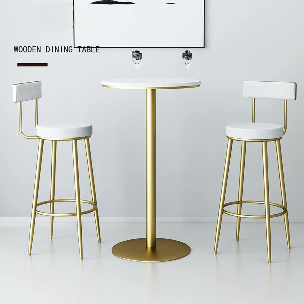 HQBL HQBL Portable Modern Kitchen Bar Table - Round/Square Marble Top Standing Pub Tables - 70/90/110cm Height Party Bar Table,Golden Iron Bracket(White/Black)