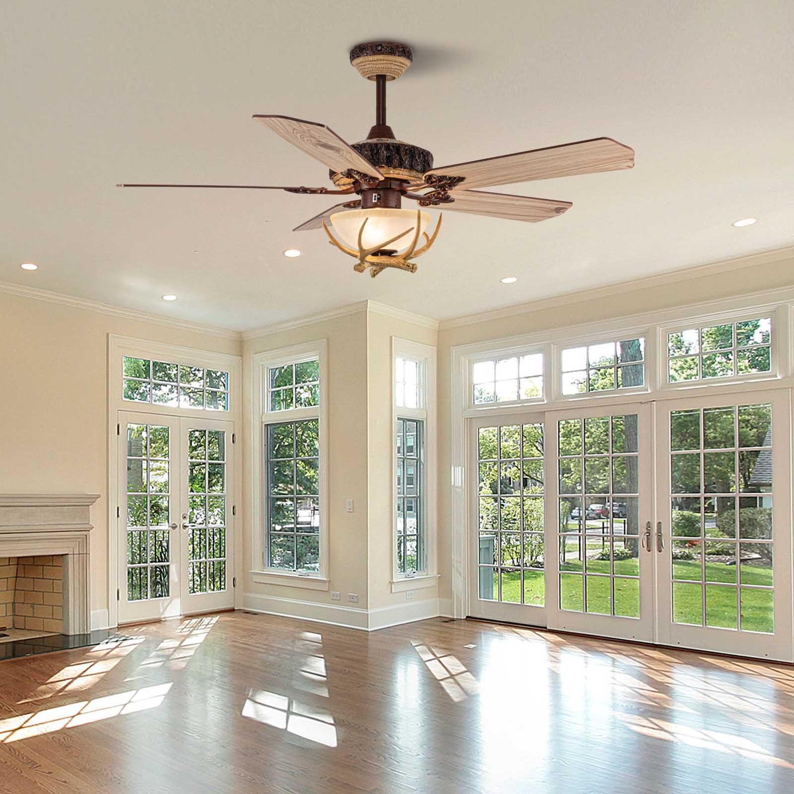 Tropwellhouse Tropwellhouse Indoor Rustic Ceiling Fan with Light and 5 Wood Blades, Modern Antler Ceiling Fan Homer Decoration for Bedroom Living Room Farmhouse Chandelider Fan with Remote of 52Inch (Bronze)