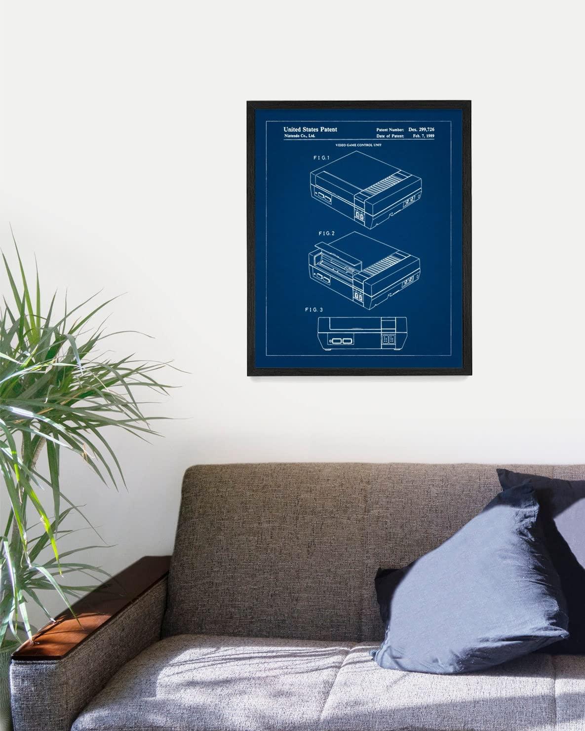 WUNDERKAMMER STUDIO WUNDERKAMMER STUDIO Vintage Nintendo NES Patent Poster Print - Video Game Wall Art - House Home Dcor - Gamer Gift - 16 x 20 Framed Print