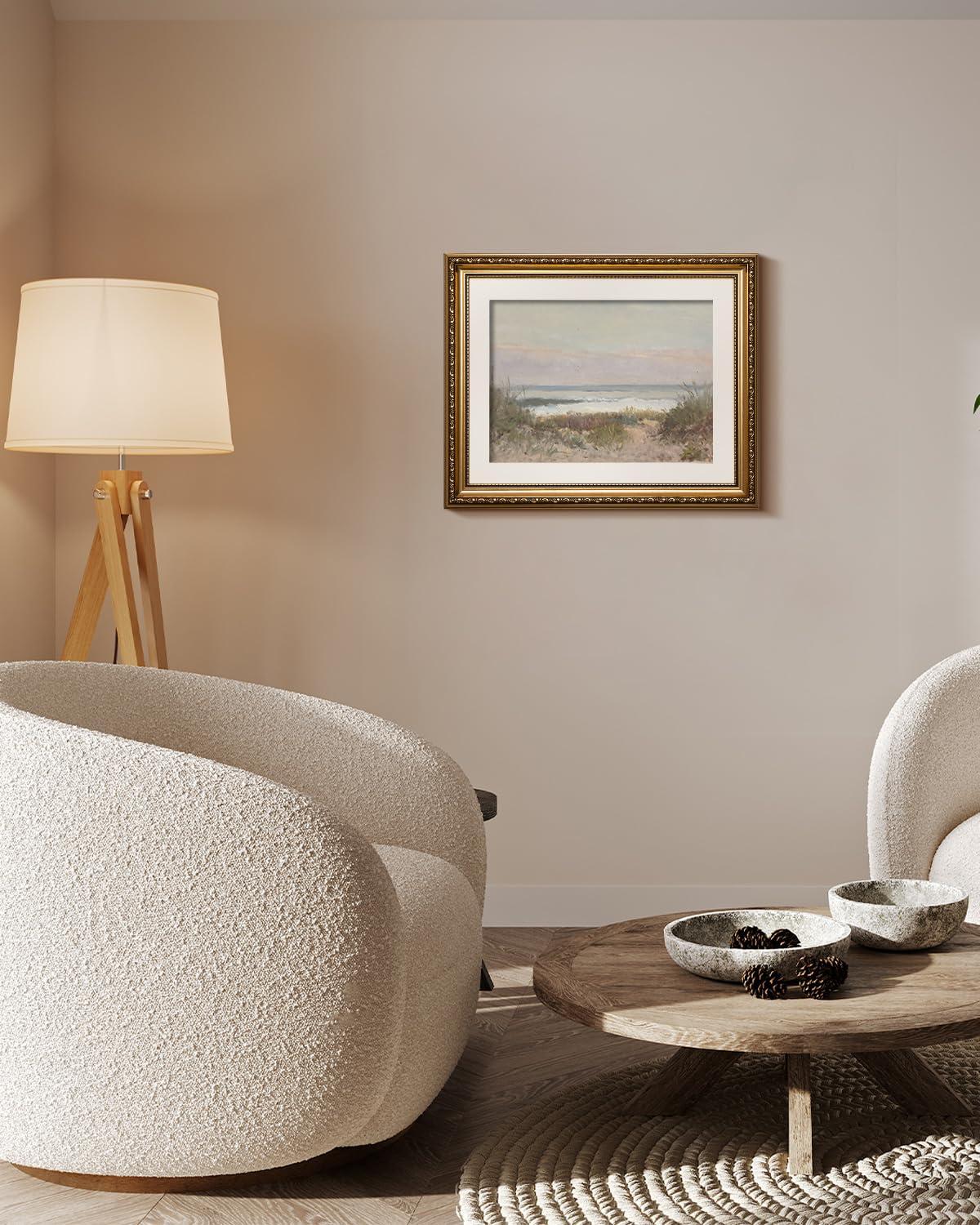 VIYYIEA VIYYIEA Gold Framed Wall Art Canvas Print Home Decor Classical Coastal Scenery Bathroom Pictures Wall Decorations Farmhouse Wall art Room Decor Kitchen Office Bathroom Art Prints Wall Decor 13x16in