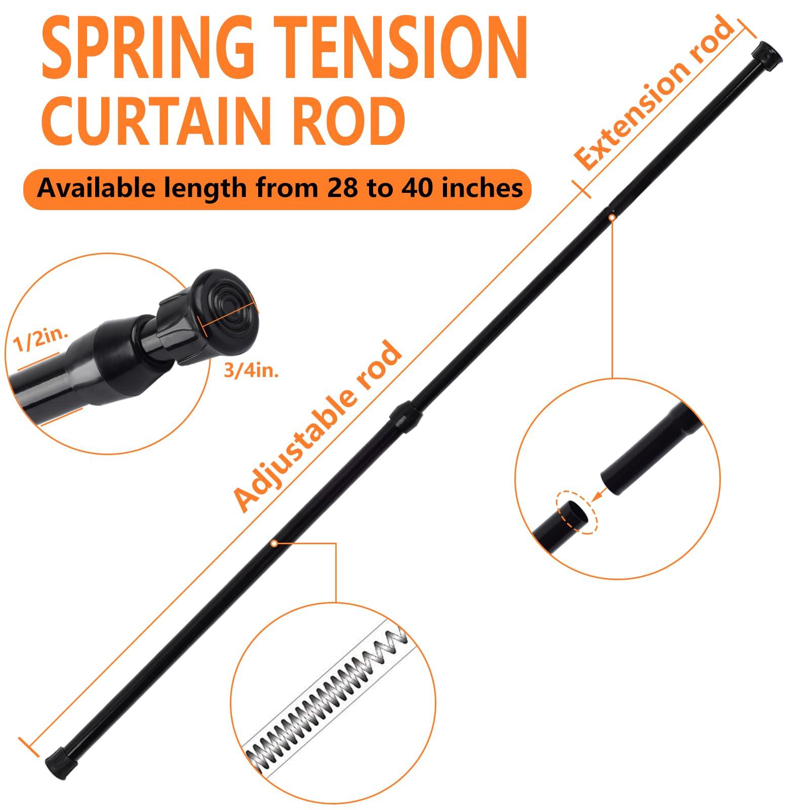 KXLIFE KXLife 2Pcs Spring Tension Curtain Rod, 28 to 40 Inch Adjustable Expendable Tension Rods for Windows, Black Spring Loaded Curtain Rod No Drilling