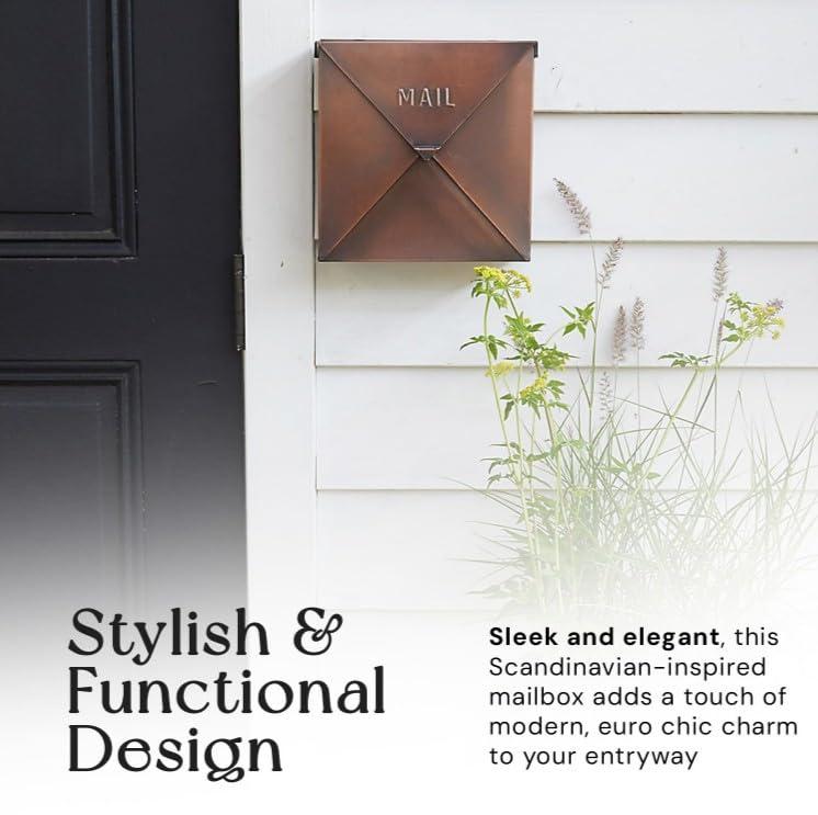 NACH NACH Mailboxes for Outside Wall Mount, 10 x 10 x 4 inch Antique Copper Mail Boxes for House Outside, Waterproof Mailboxes for Outside - Chicago Style Mail Box