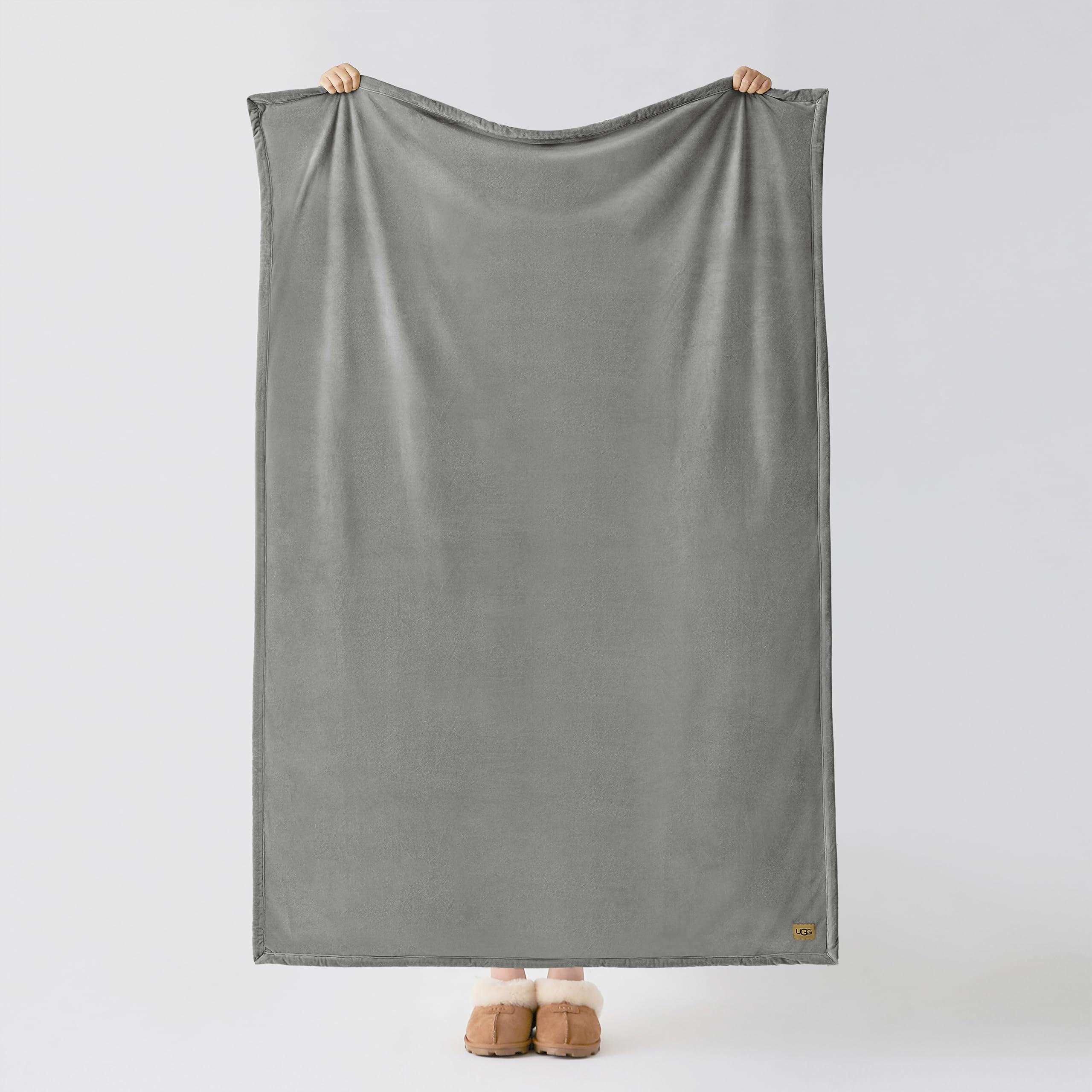 UGG UGG Bliss Throw Blanket Plush Soft Fleece Fluffy Blankets for Bed or Couch Oversized Warm Reversible Machine Washable Medium Weight Home Decor Giftable Throw, 50-inch x 70-inch, Seal Grey