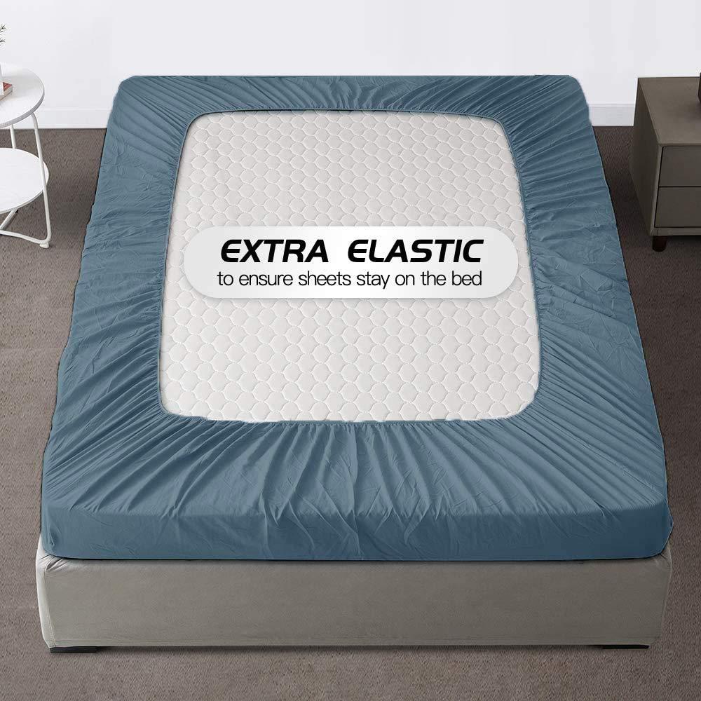 Hadi Bedding Company Hadi Bedding Company Queen Size Fitted Sheet 3 Piece (Fitted Sheet + 2 Pillowcases) 26 Inches Deep Pocket Egyptian Cotton All-Around Elastic 1000 Thread Count Wrinkle & Fade Resistant - Steel Blue