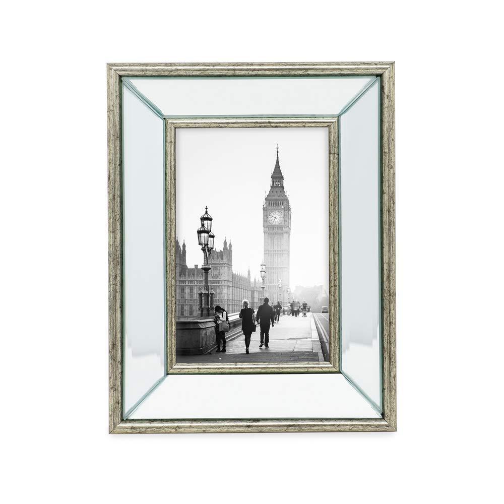 Isaac Jacobs International Isaac Jacobs 4x6 Silver Beveled Mirror Picture Frame - Classic Mirrored Frame with Deep Slanted Angle Made for Wall Décor Display, Photo Gallery and Wall Art (4x6, Silver)