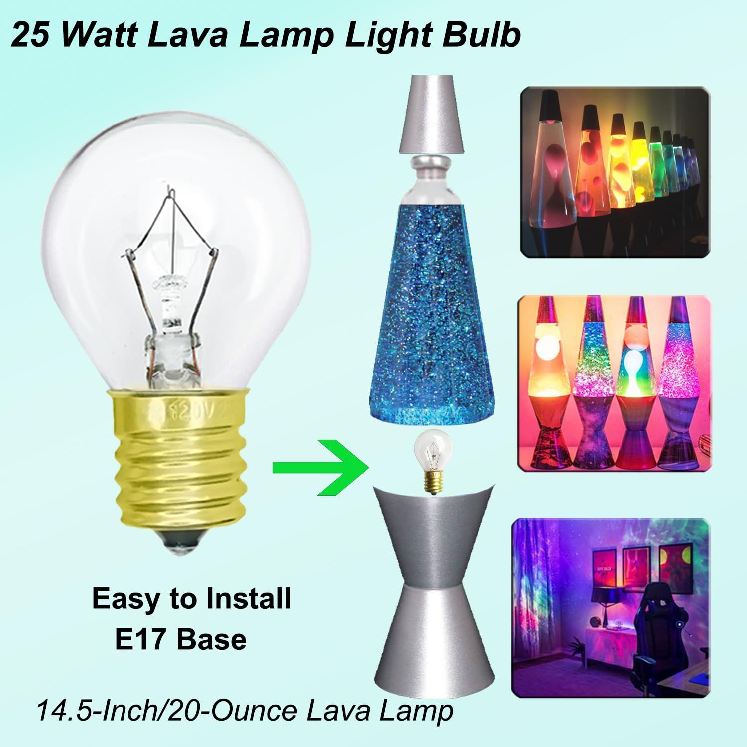 PaeorRorL Lava Lamp Light Bulb S11 25W E17 Base Replacement Bulbs for 14.5 Inch Lava Lamps and Glitter Lamps,120 Volt,Dimmable,2700K Warm White,6 Pack