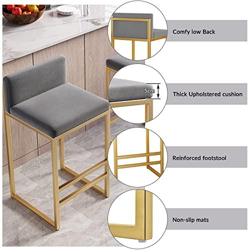 Lsoiup Bar Stools Set of 1/2 Modern Metal Bar Stools with Golded Footrest Velvet Dining Bar Chairs Seat for Kitchen Island