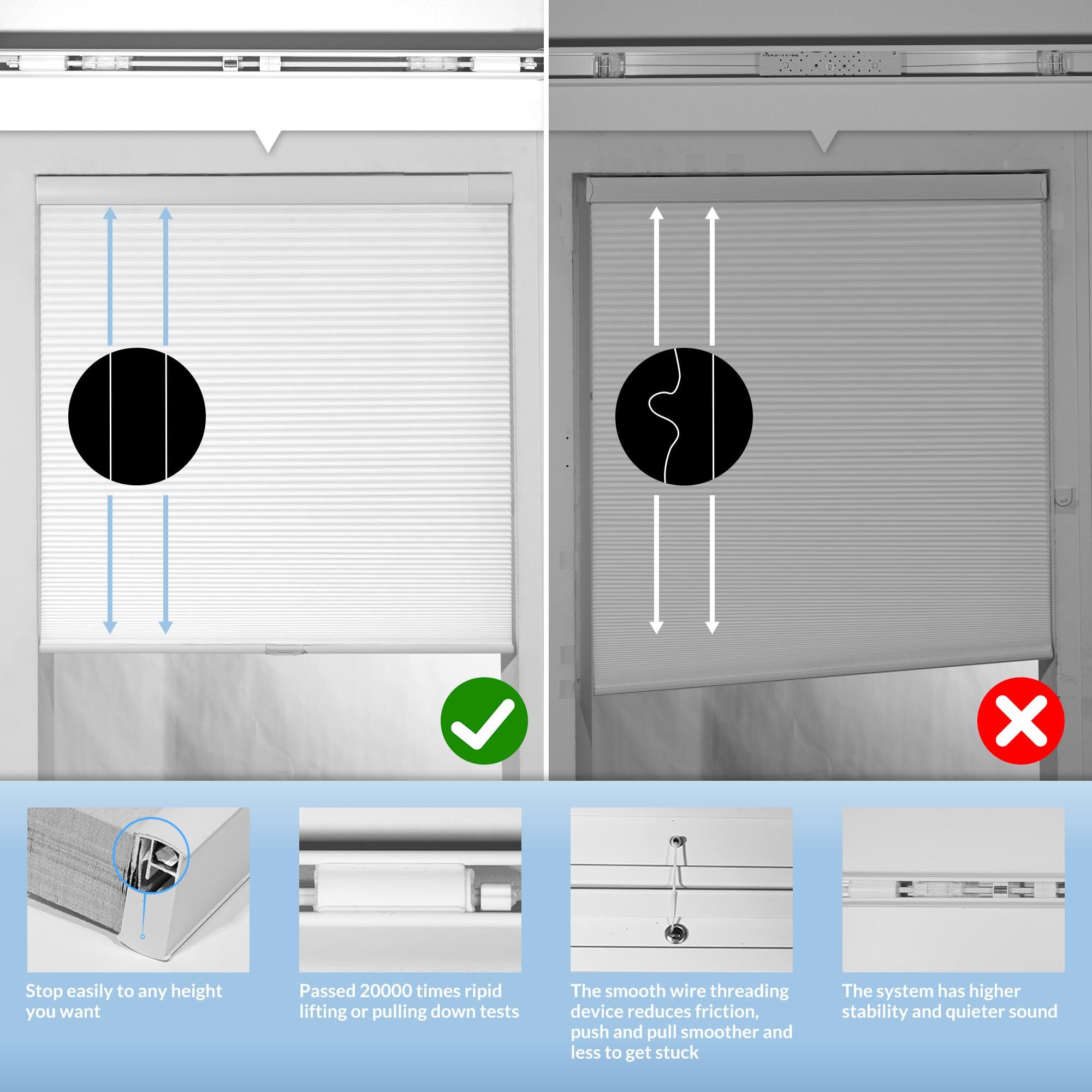 Boolegon Boolegon No Drill Blinds for Windows Blackout Cellular Shades Cordless No Tools Honeycomb Pull Down Blinds Easy Install No Screws Cellular Blinds for Door, Home, Black, 29" W x 78" H