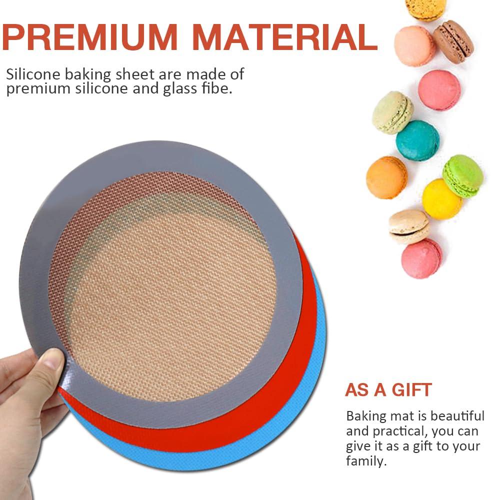 Goalfly Goalfly 8 Inch Round Silicone Baking Mat, Set of 3 Reusable Silicone Baking Mats, Silicone Mat for 8 Inch Cake Pan, Silicone Mat for Baking Cake, Pizza, Pie, Bread, Macaron (Red, Blue, Grey)