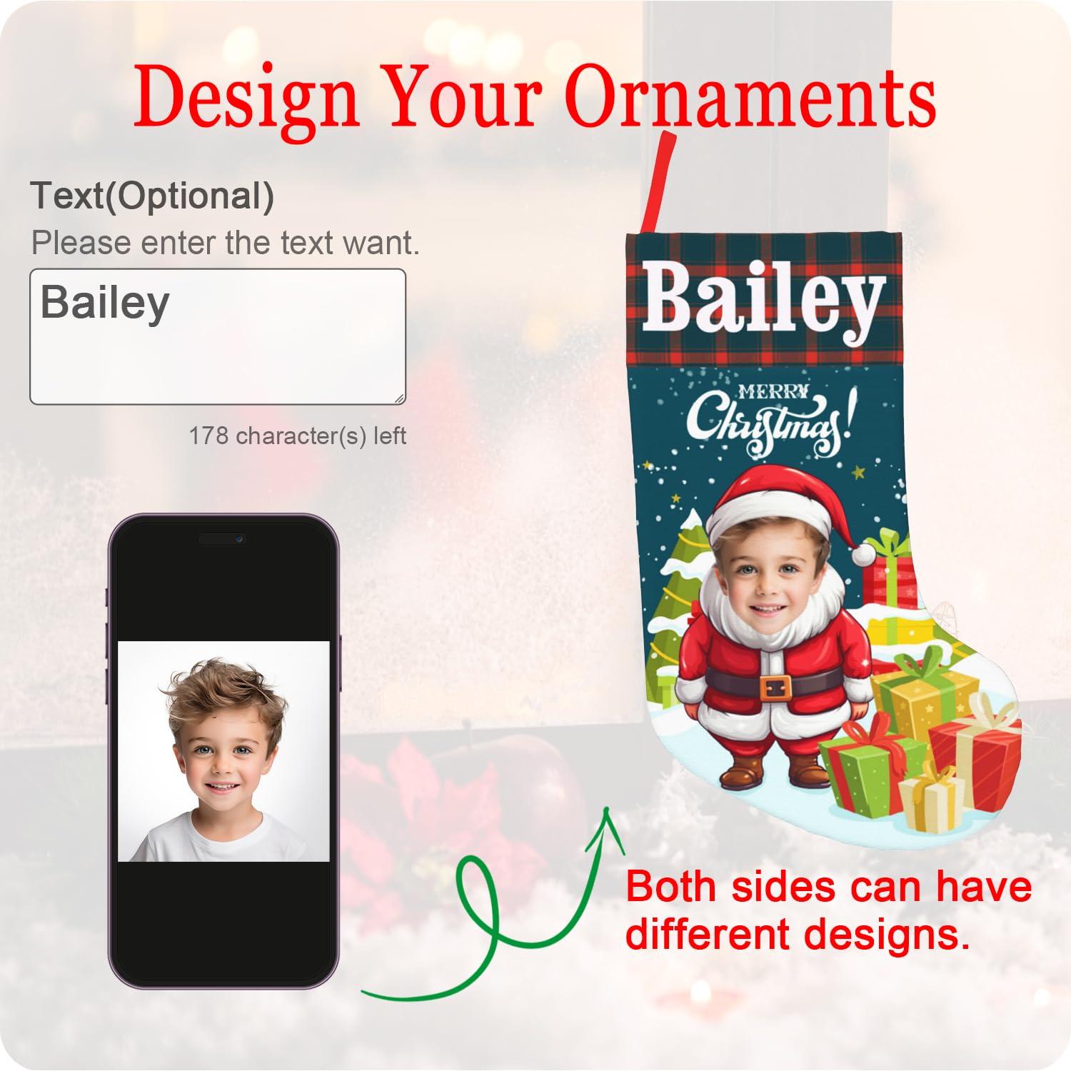 BUDAXCUST Personalized Christmas Stockings Custom Stocking with Name Picture Customized Xmas Stockings Personalized Buffalo Plaid Snowflake Stockings for Family Holiday Christmas Party Decor (Santa Claus)