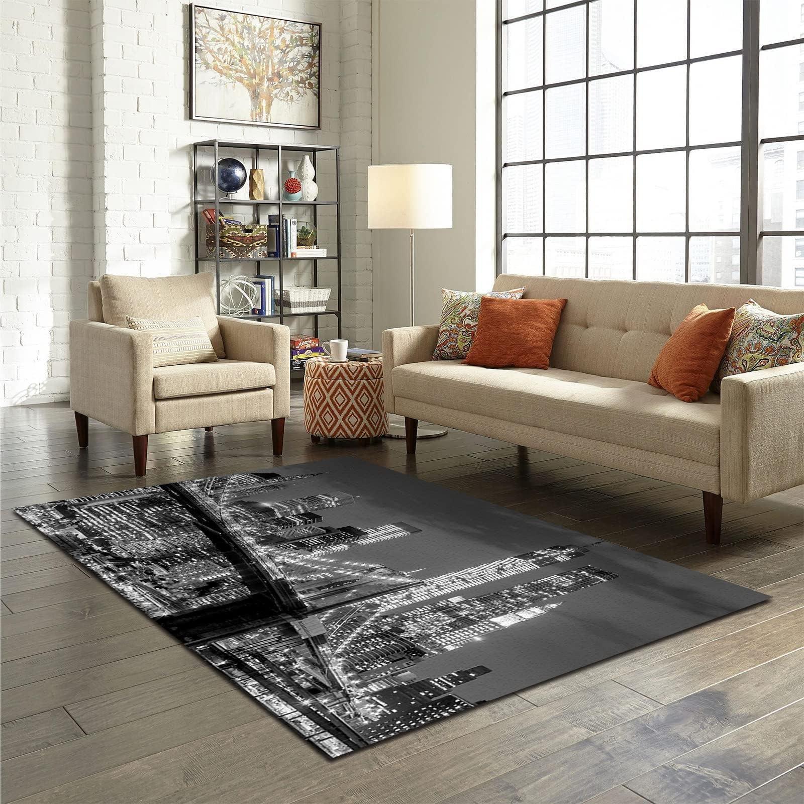 ELLECO Brooklyn Bridge Night Scenery Area Rug, New York City Skyline Soft Washable Rug, Anti-Slip Backing Decorative Rug for Living Room Bedroom Kitchen Dining Room Home Rug Laundry Room Rug 6.6ftx5.3ft
