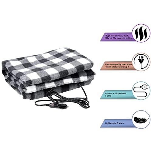 Wemune 12V Car Heated Blanket, Fleece Heating Blanket Car Electric Blanket Travel with 3 Speed Fast Heating for Men Women, Cold Weather, Home&Office, Car Travel Use 150x100cm