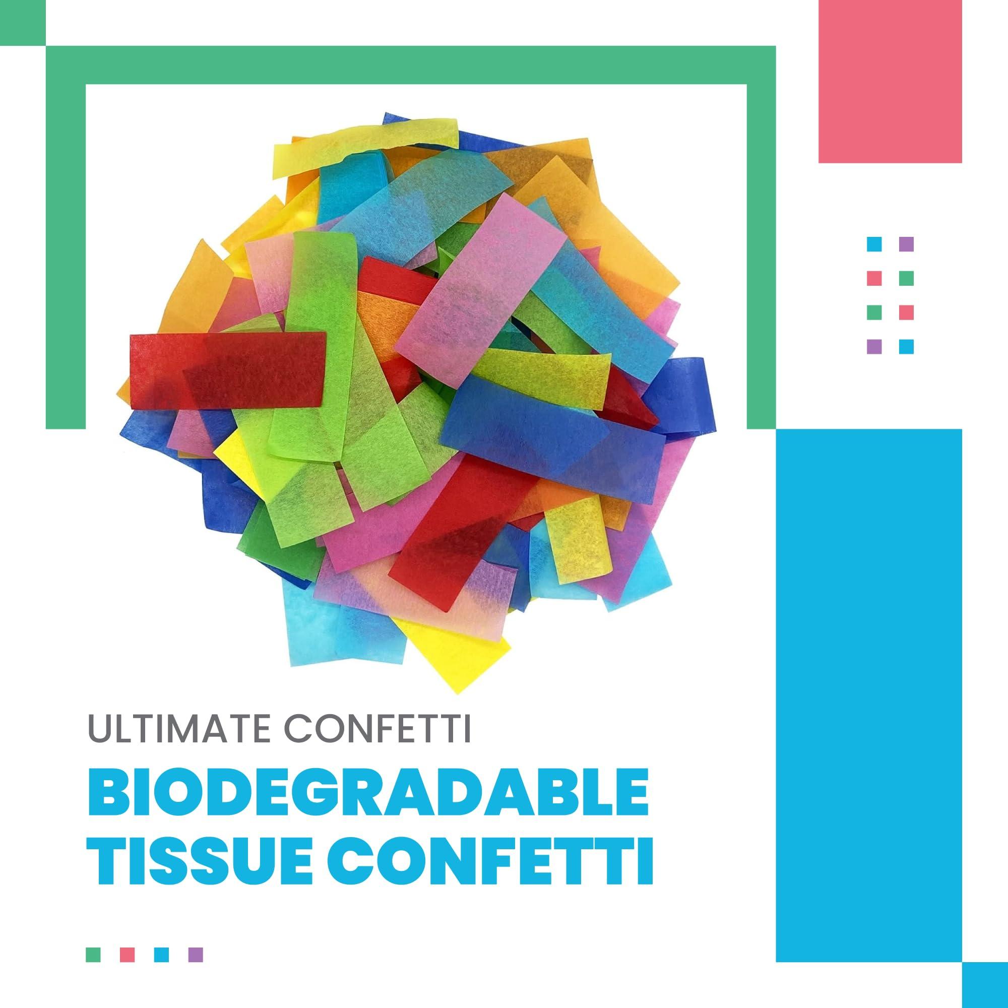 Ultimate Confetti Biodegradable Tissue Confetti Rectangles, Multicolor Color Ultimate Confetti Fluttering Tissue Paper for Confetti Cannon and Launcher Use, Table Decorations, and More (20 Handfuls per Bag, 1 lb)