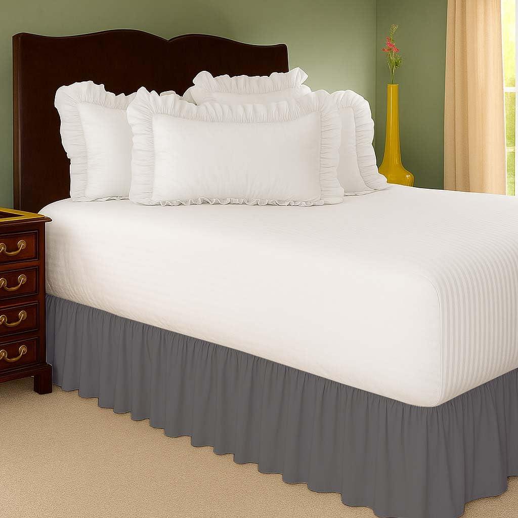 Mattress-Homes Ruffled Bed Skirt- 18 Inch Drop King Size Dust Ruffle, 100% Microfiber Ruffle Bed Skirt with Non-Woven Platform, Wrinkel Free Bed Skirt, Three Sided Coverage Dust Ruffle Gathered in Dark Grey Solid