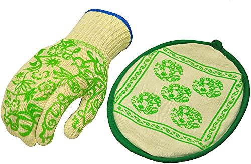 G & F Products G & F 1688 Dupont Nomex & Kevlar Heat Resistant Oven Gloves, 3-Finger Oven Gloves & Pot Holder Set