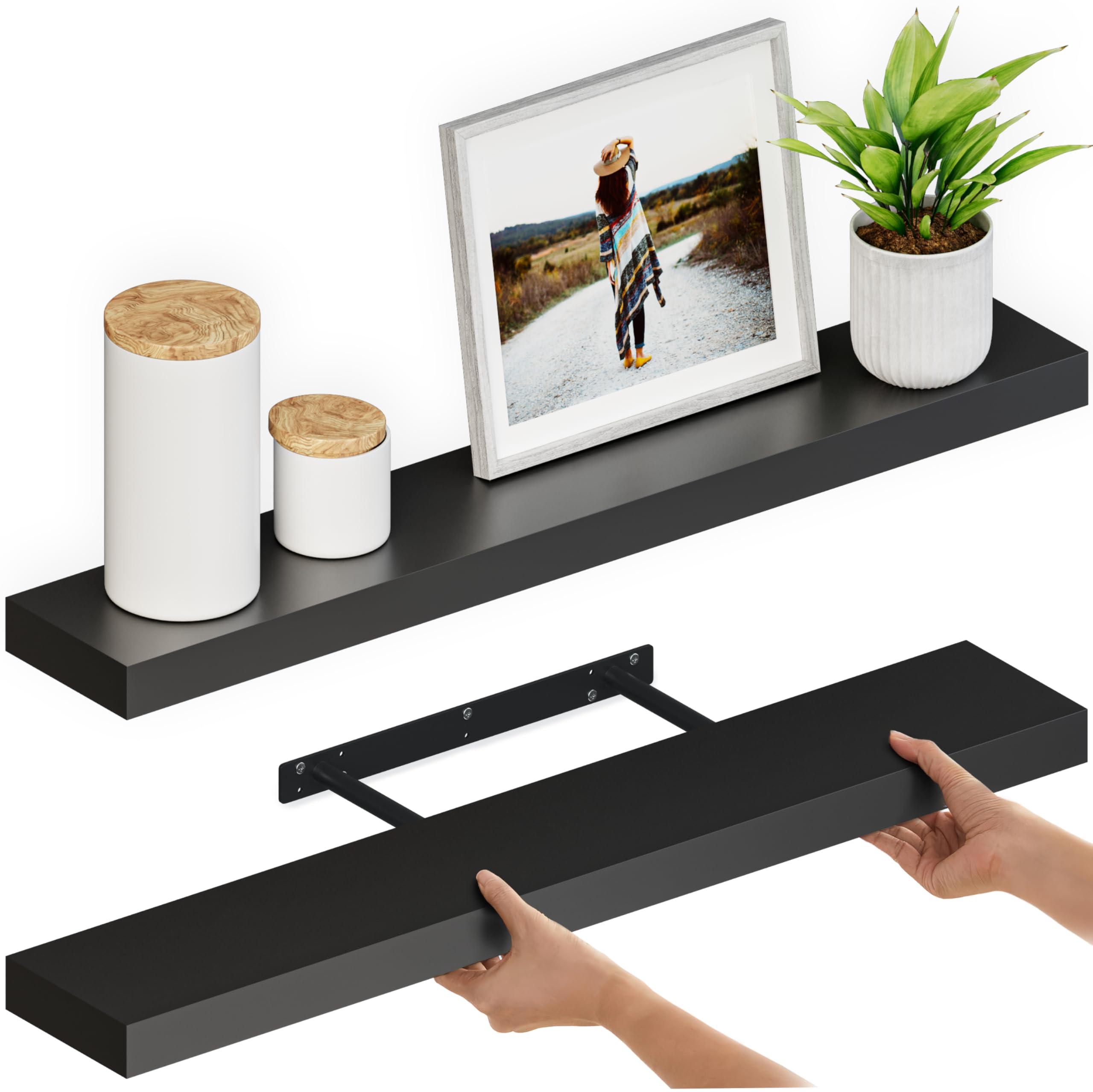 Ballucci Ballucci Floating Shelves, 36" Wood Wall Shelf Set of 2, with Invisible Brackets for Bathroom, Living Room, Bedroom, Kitchen, Nursery, 6" Deep, Black