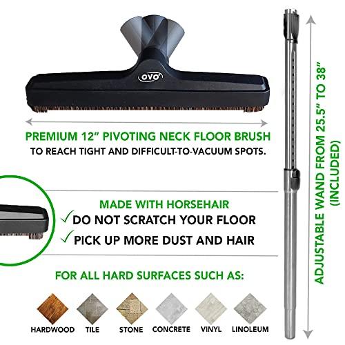 OVO OVO Plus Central Vacuum Deluxe, 35ft ON/Off Low-Voltage Hose, 12 Premium Floor Brush, Cleaning Tools and Easy Storage Accessories, for Hard Surfaces, Kit A 35\', Black