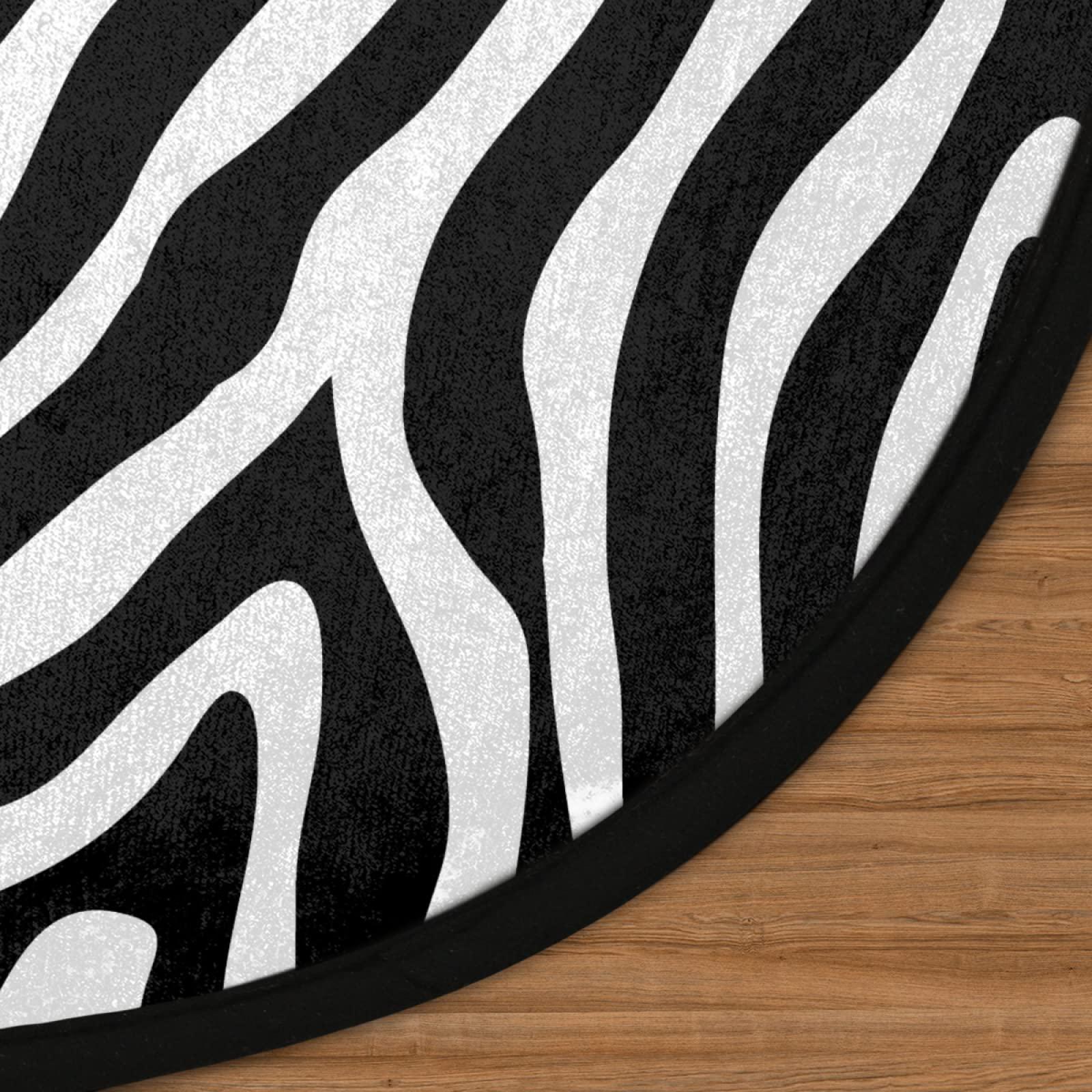 SEEKJOYS Art Zebra Stripes Rug Art Stripes 5'4" Round Rug Non Slip Circular Area Rug Indoor Distressed Floor Area Mat Carpet for Living Room Dining Room