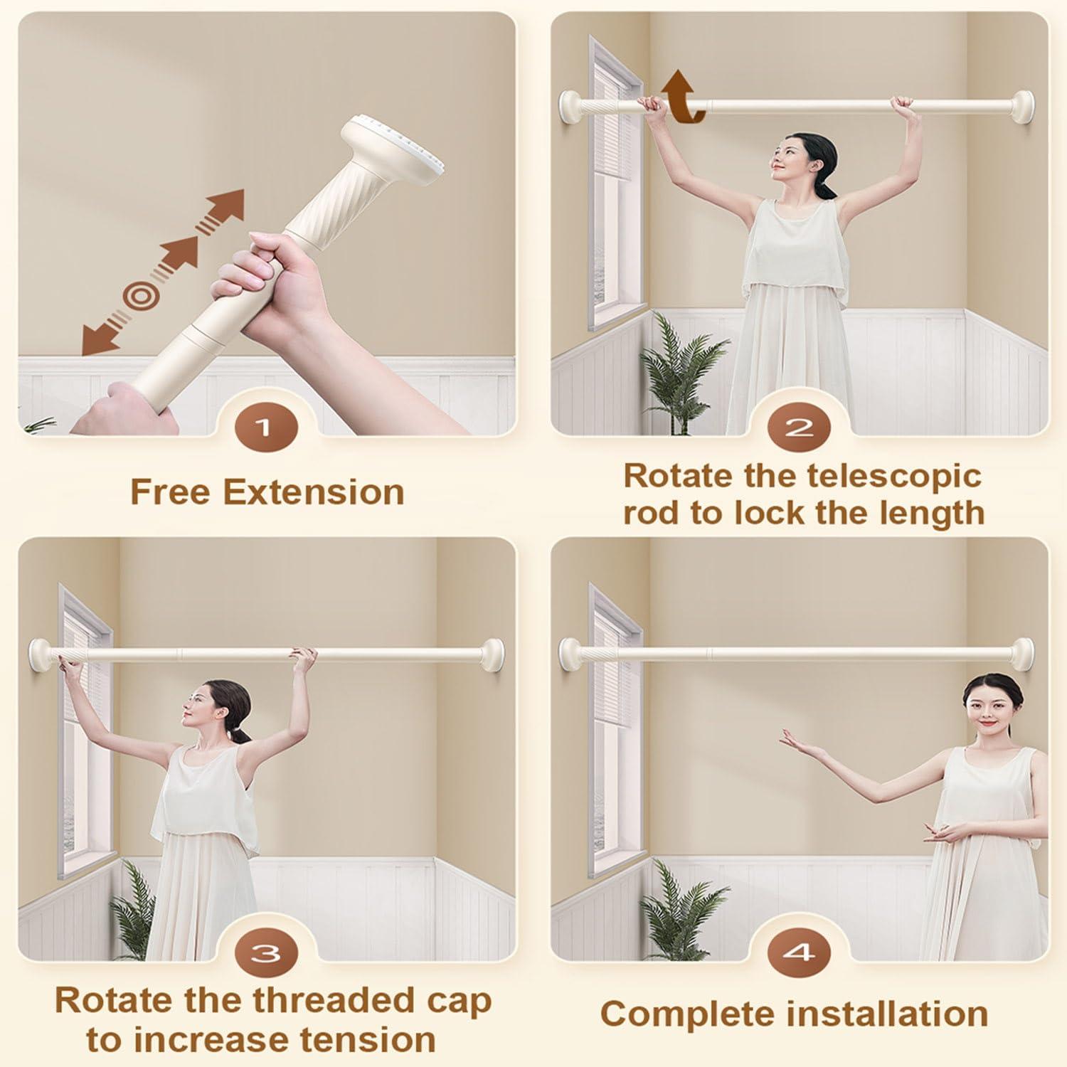Liligic Shower Curtain Rod 28-192 inch Adjustable Tension Curtain Rod No Drilling Telescoping Rod, Diameter 1inch, for Bathroom Windows Closet Rods, No Rust(Cream,240-310cm(95-122in))