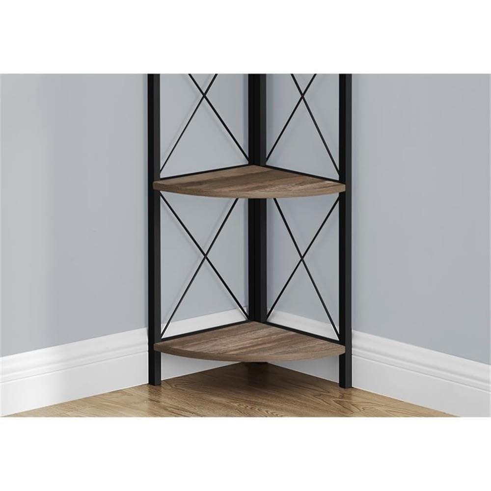 Monarch Specialties Monarch Specialties I 3646 Bookshelf, Bookcase, Etagere, Corner, 4 Tier, 60" H, Office, Bedroom, Metal, Laminate, Brown, Black, Contemporary, Modern