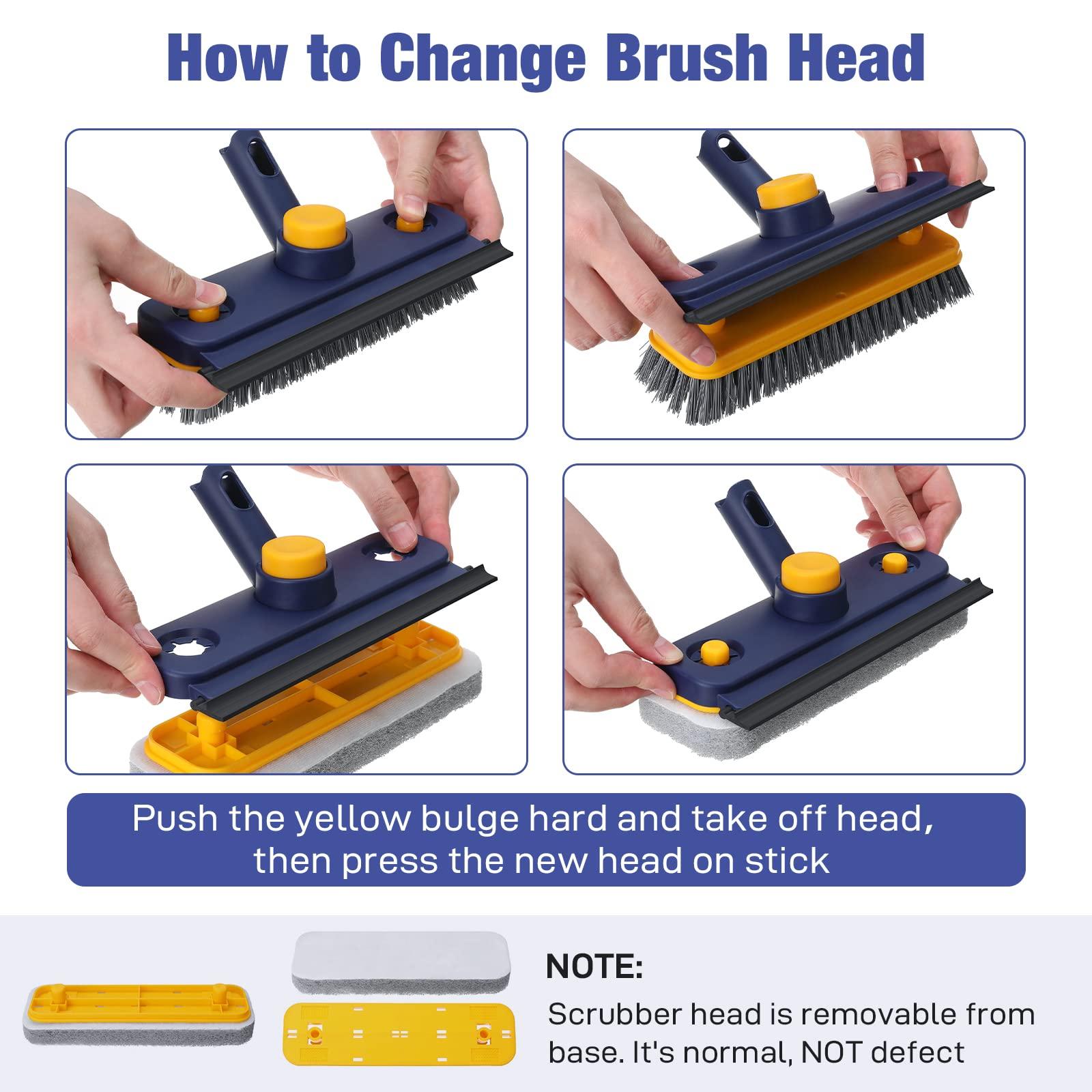 Bestnifly Floor Scrubber 3 in 1, Floor Scrub Brush with Long Handle and Squeegee, Bestnifly Stiff Bristle Shower Scrubber, Extendable Shower Cleaning Brush for Bathroom, Tile, Glass, Wall, Deck, Bathtub, Grout