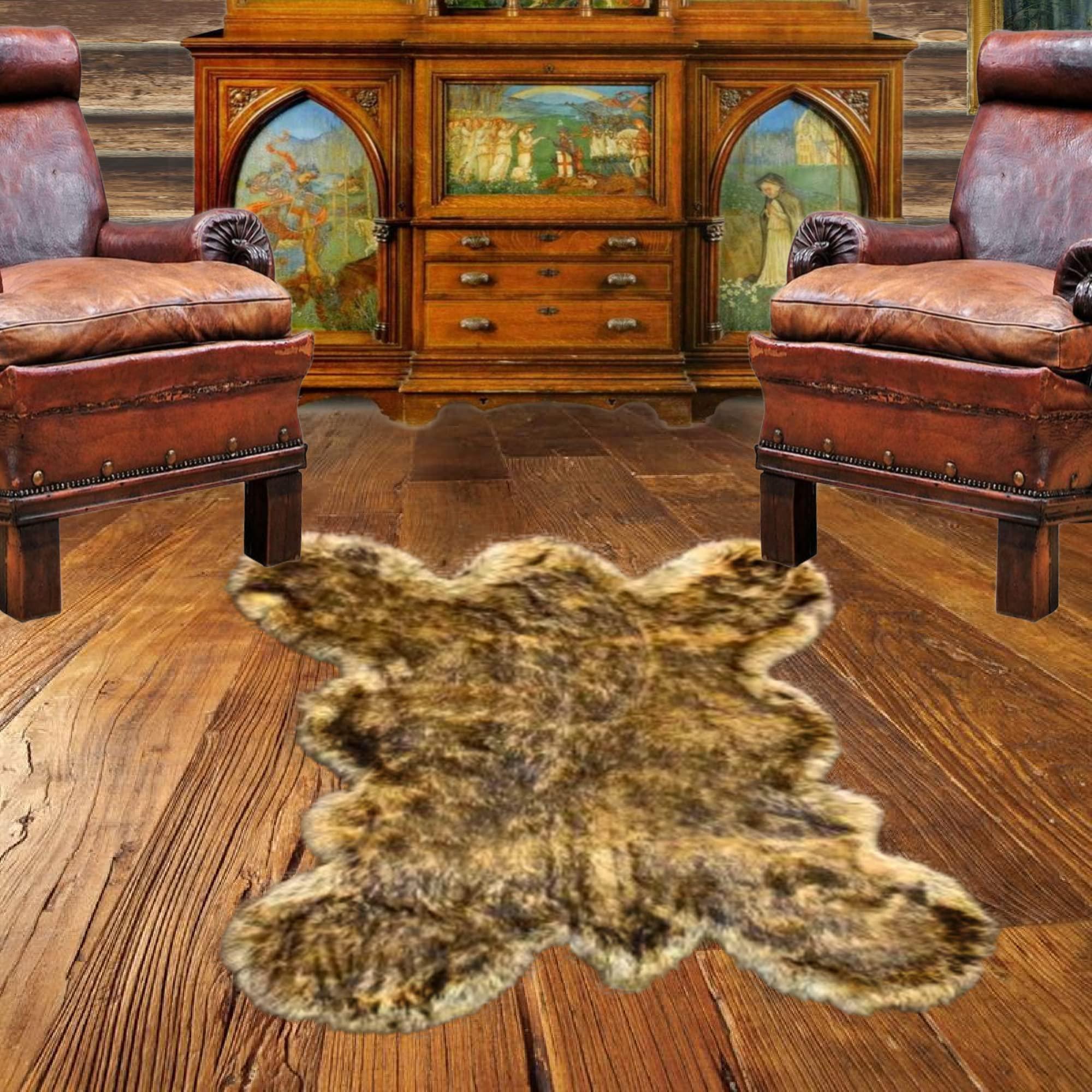 Fur Accents Fur Accents Plush Shag Golden Wolf, Grizzly Bear, Faux Fur Bear Skin Rug, Carpet, Hide, Pelt, Animal Pelt, Accent Rug, Luxury Soft, Hand Made USA, (5'x7')