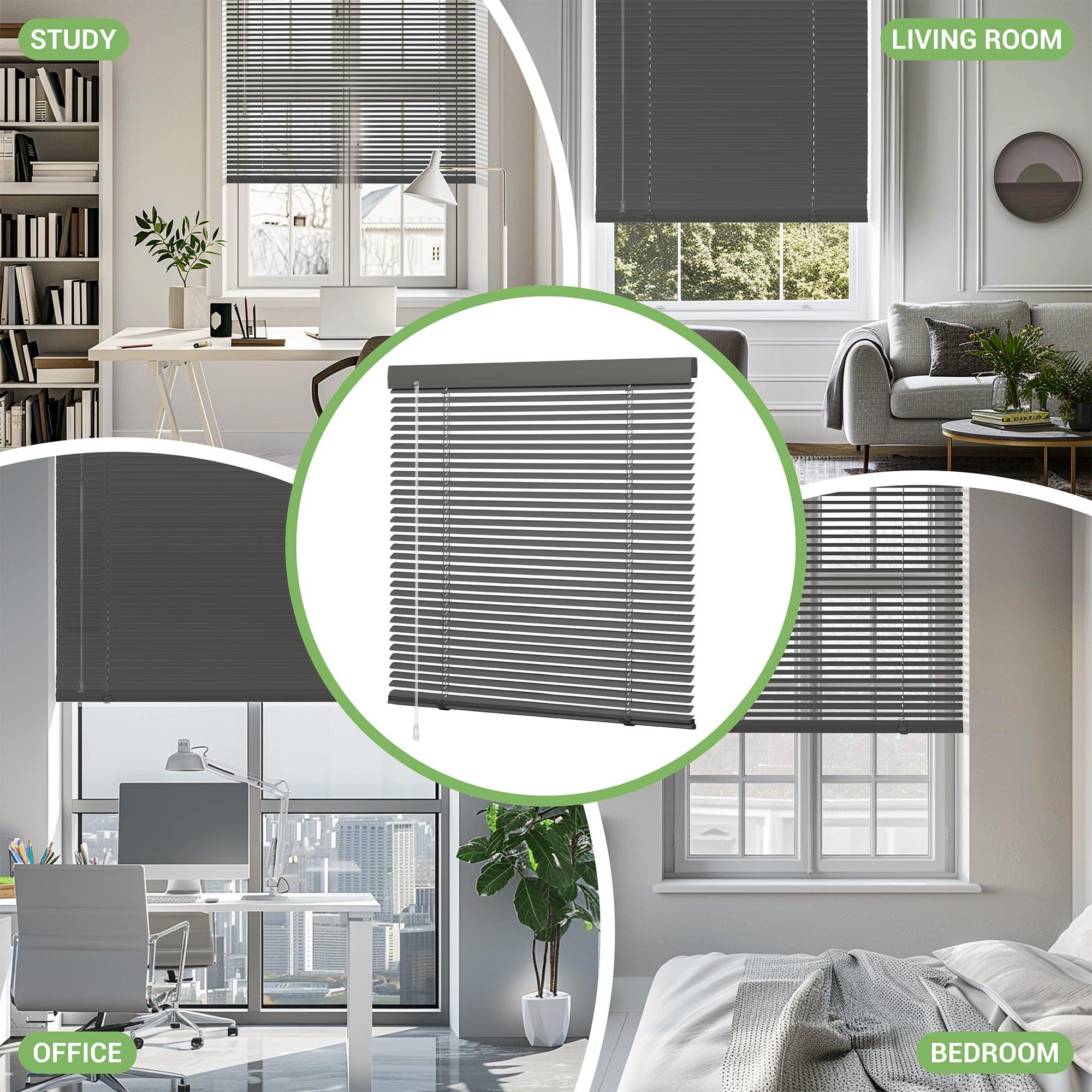 Boolegon Boolegon Aluminum Mini Blinds Cordless Venetian Blind New 1 Inch Metal Slat Horizontal Blinds Anti-UV Waterproof Venetian Windows Blind for Office Home, Smoky Gary, 49" W x 48" H