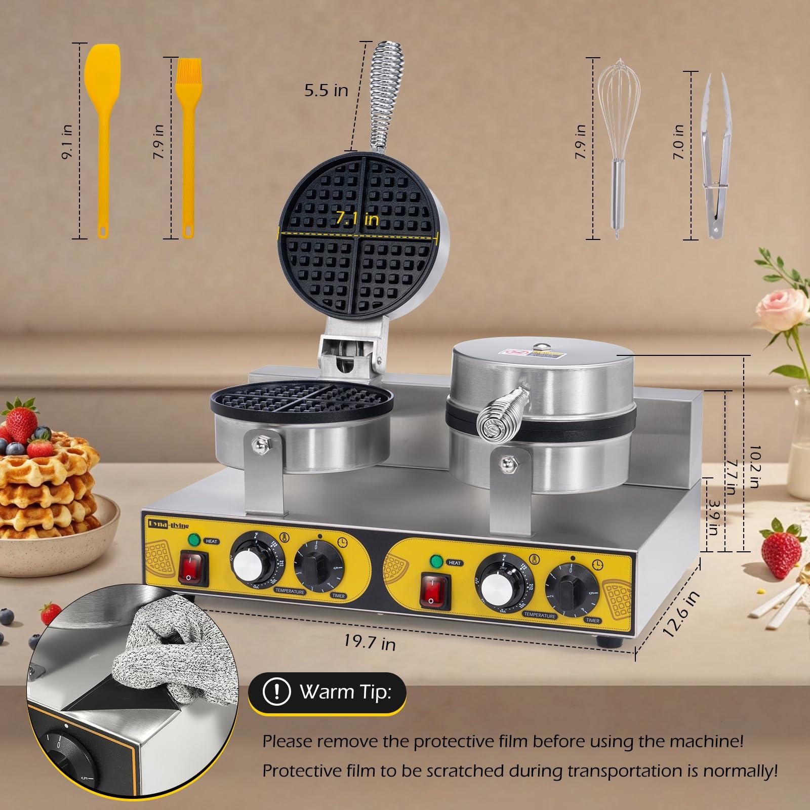 Dyna-Living Dyna-Living Commercial Waffle Maker Double Waffle Maker, 2400W Non-Stick Commercial Waffle Maker Stainless Steel Waffle Iron Machine for Restaurants, Large Waffle Maker, Commercial Waffle Machine