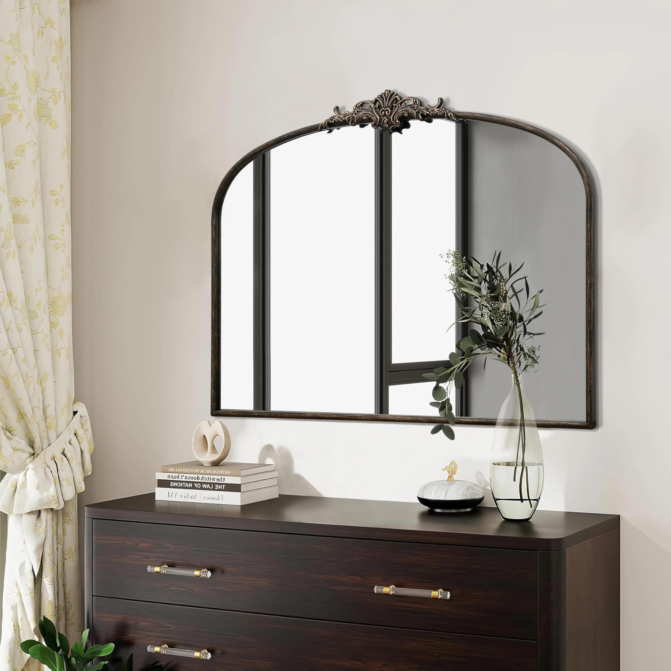 Besdomus Besdomus Large Arched Mirror, 40x30 Inches Black Traditional Vintage Ornate Baroque Mirror Antique Style Wall Mounted Mirrors for Entryway, Fireplace, Living Room, Hallway, Bathroom