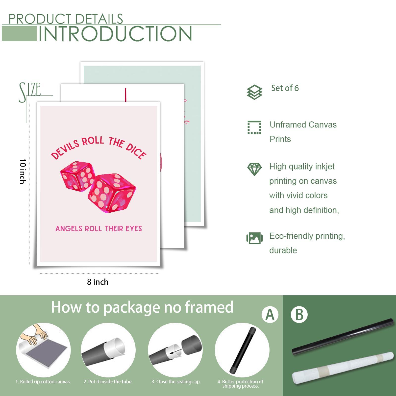 Prinajssiad Prinajssiad 8x10in Unframed 6 Piece Pink Preppy Posters for Room Aesthetic, Folklore Taylor Affirmations Poster Canvas Wall Art, Singer Champagne Problems Prints, Girl Bedroom Dorm Wall Collage