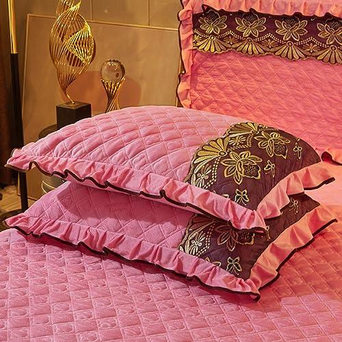 XMAYODS Luxury Velvet Bed Skirts Full /King/Queen 3 Piece Quilted Mattress Protective Cover with 2 Pillow, Thick Cover Bed Skirt with Bedskirt, 18 Inches Deep Ruffle Drop Fitted Sheet Bedspread ( Color : #26