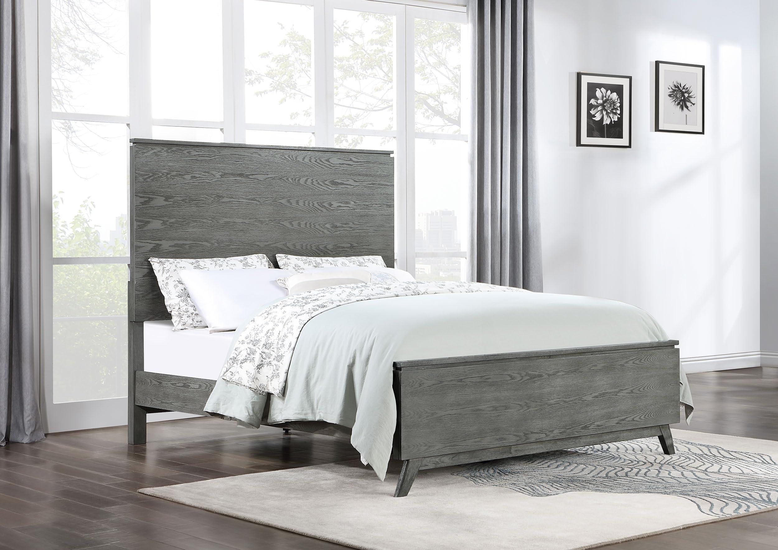 Coaster Home Furnishings Coaster Home Furnishings Nathan Mid-Century Modern Wood Eastern King Size Panel Bed Frame 60-inch Headboard Grey 224601KE