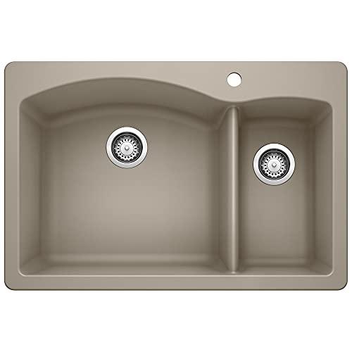 BLANCO BLANCO 441282 Diamond Silgranit 70/30 Double Bowl Drop-in/Undermount Kitchen Sink, 33'' x 22'' x 9-1/2'', Truffle