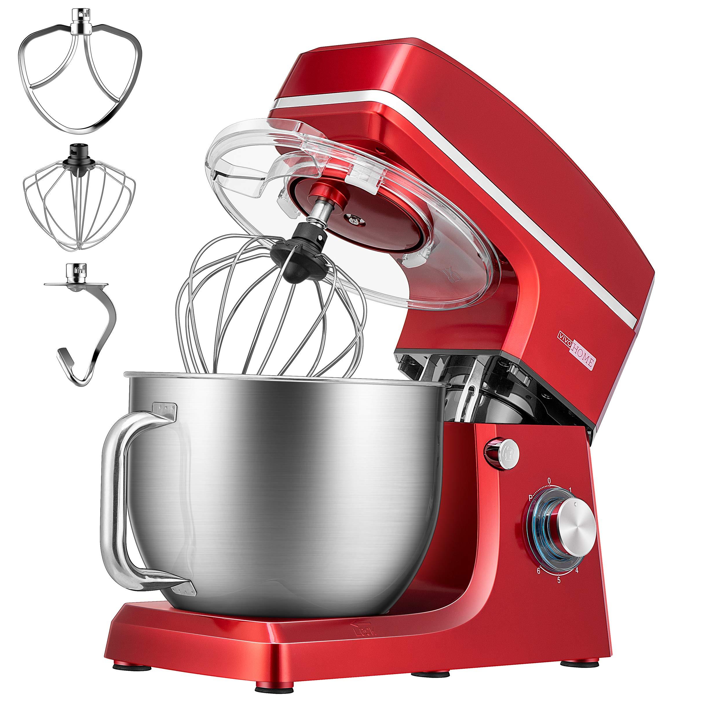 VIVOHOME VIVOHOME 7.5 Quart Stand Mixer, 660W 6-Speed Tilt-Head Kitchen Electric Food Mixer with Beater, Dough Hook, Wire Whip, and Egg Separator, Red