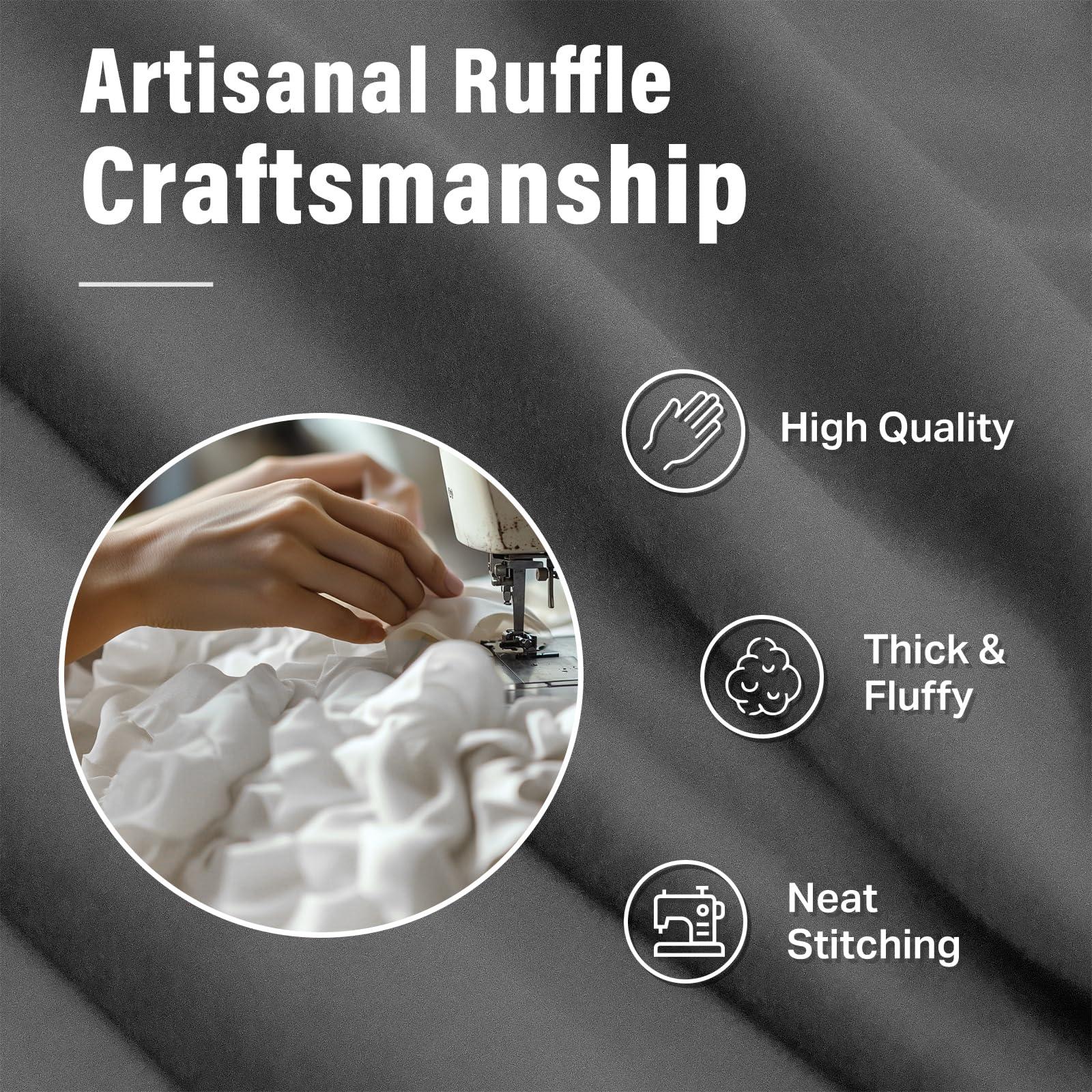 Seasonwood Grey Ruffle Button Shower Curtain Farmhouse Shower Curtain Set with 12 Hooks 72 X 72 inch Fabric Shower Curtains for Bathroom Bathtubs Decor Accessory Shabby Chic French Country Style