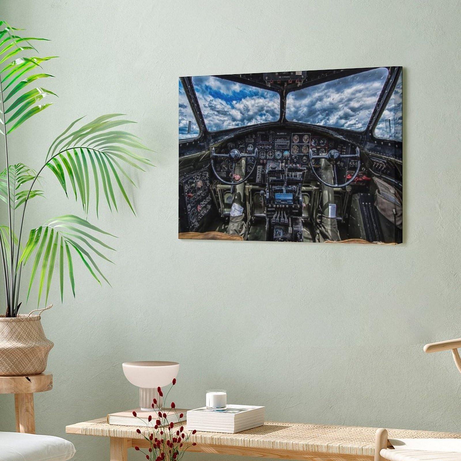 Puryzxac WWII B-17 Cockpit Aircraft Poster Aviation Aircraft Wall Art Wall Art Paintings Canvas Wall Decor Home Decor Living Room Decor Aesthetic 20x26inch(51x66cm) Frame-Style