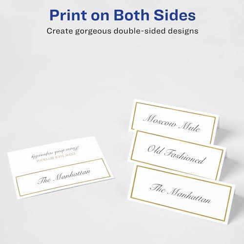 AVERY Avery Printable Place Cards with Sure Feed Technology, 1-7/16\" x 3-3/4\", White with Gold Border, 150 Blank Tent Cards for Laser or Inkjet Printers (35701)
